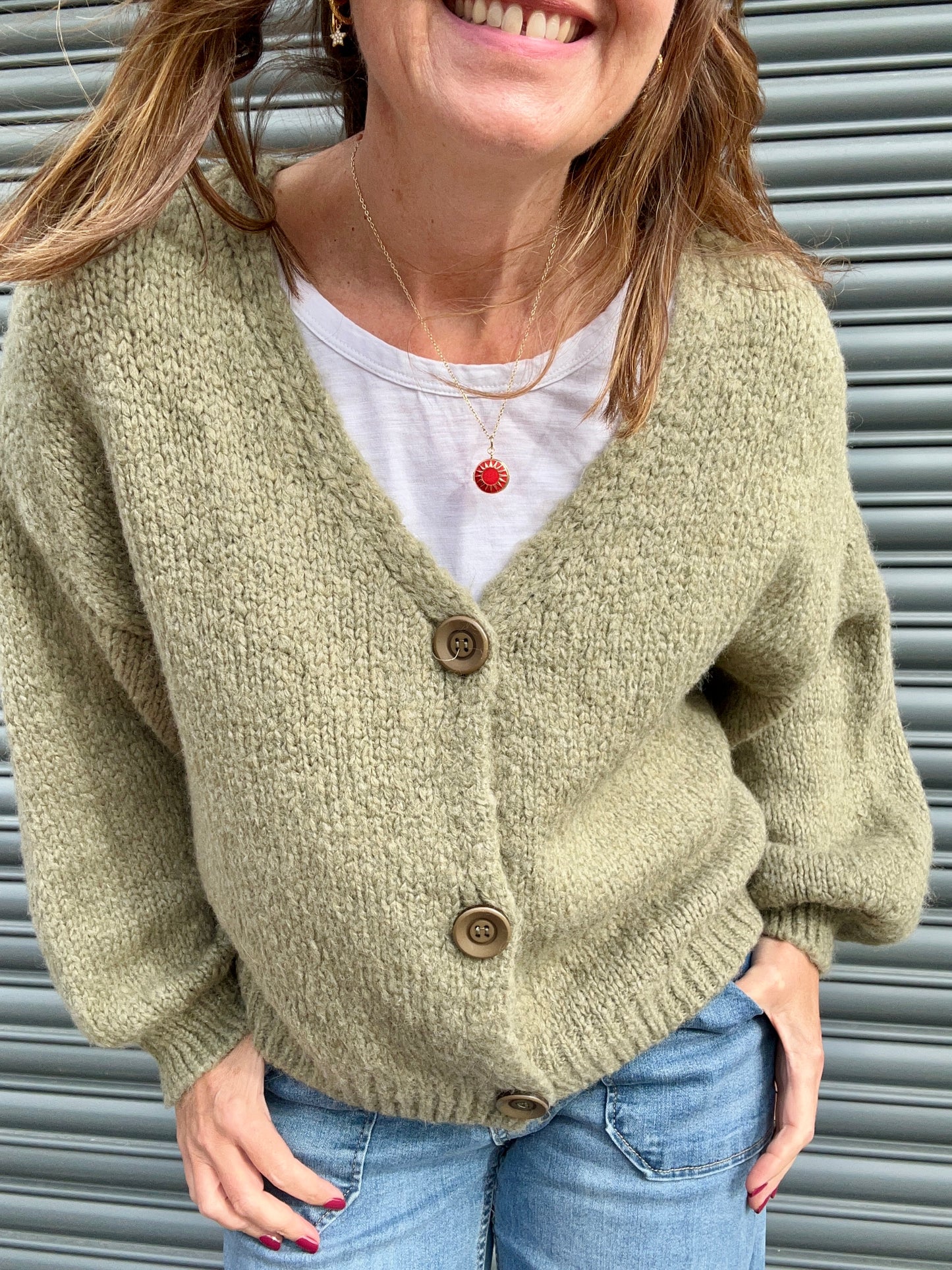 Happy Face cardigan - Khaki