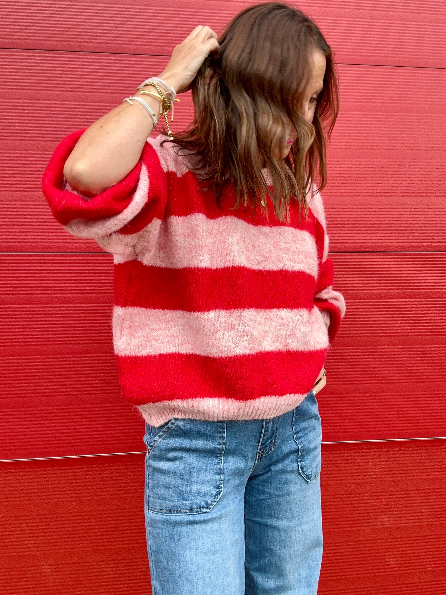 Clover striped sweater - Pink / Red