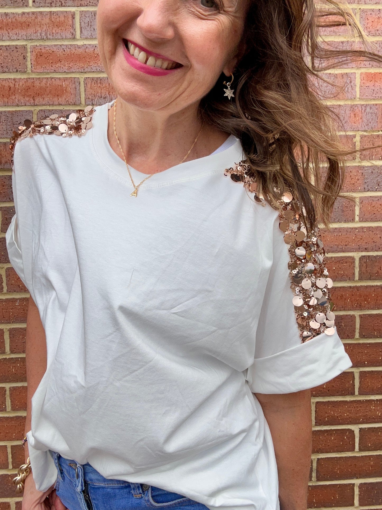 Sequin trim tee - White