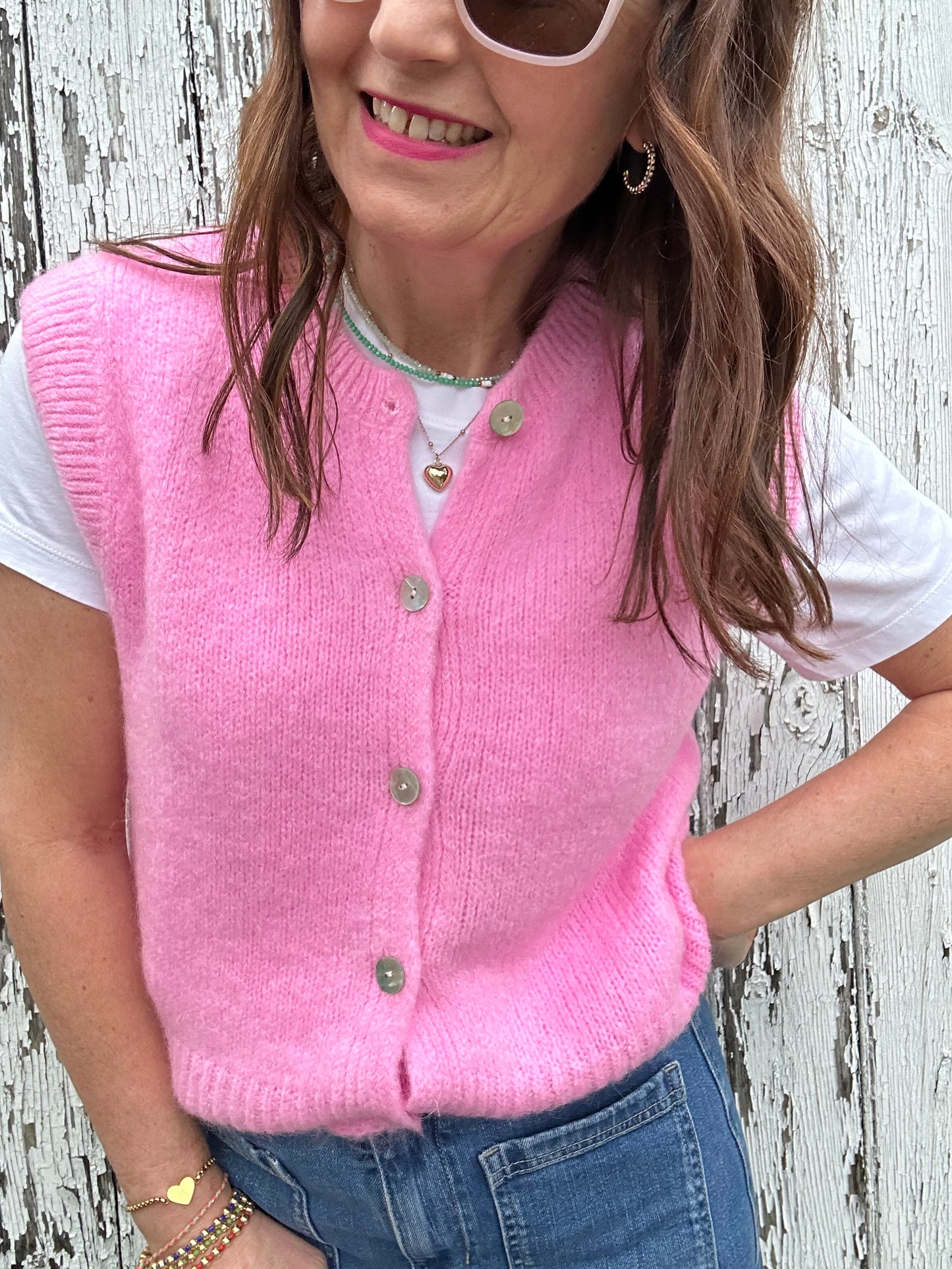 Lila button tank - Candy Pink