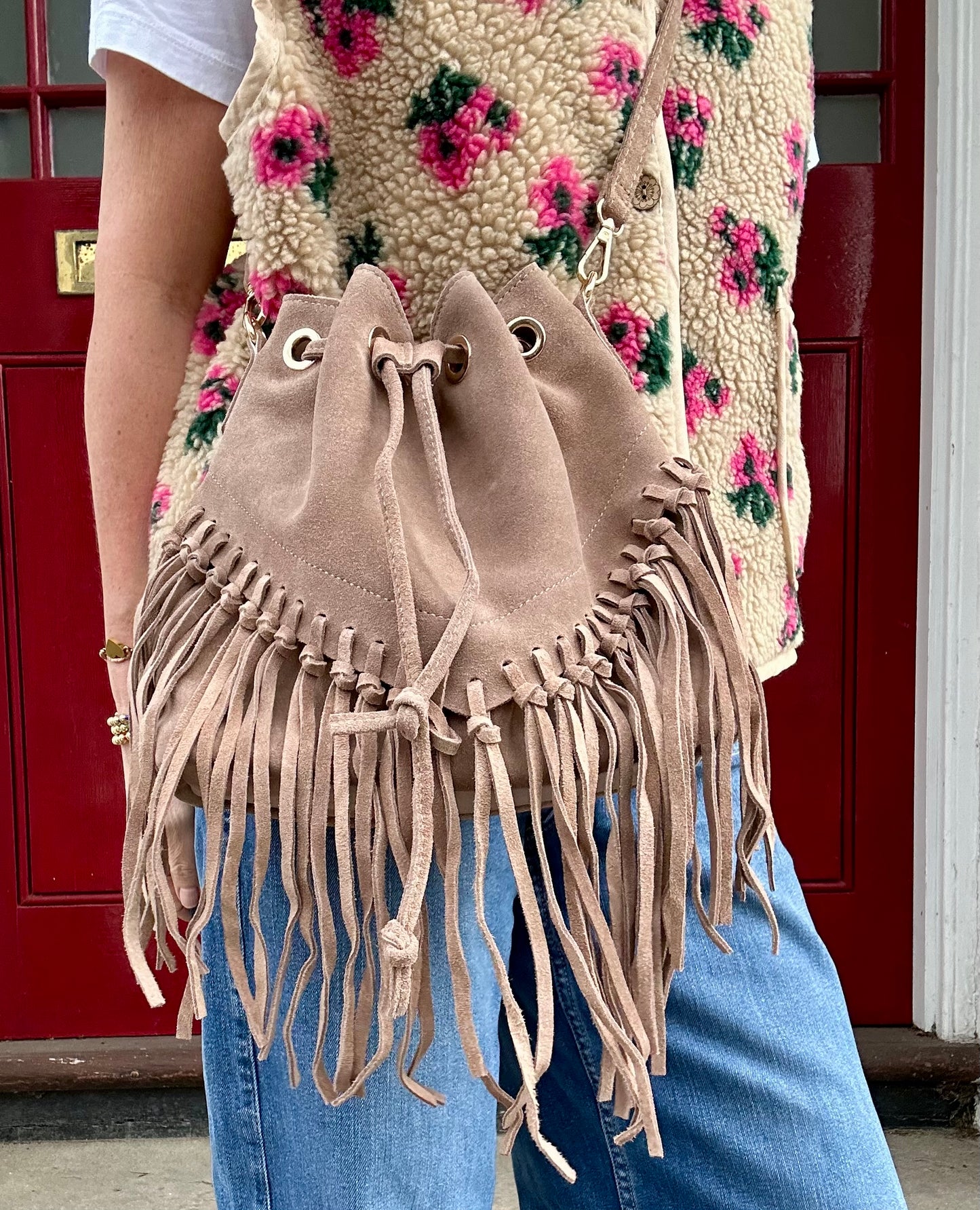 Briar suede tassel bag - Taupe