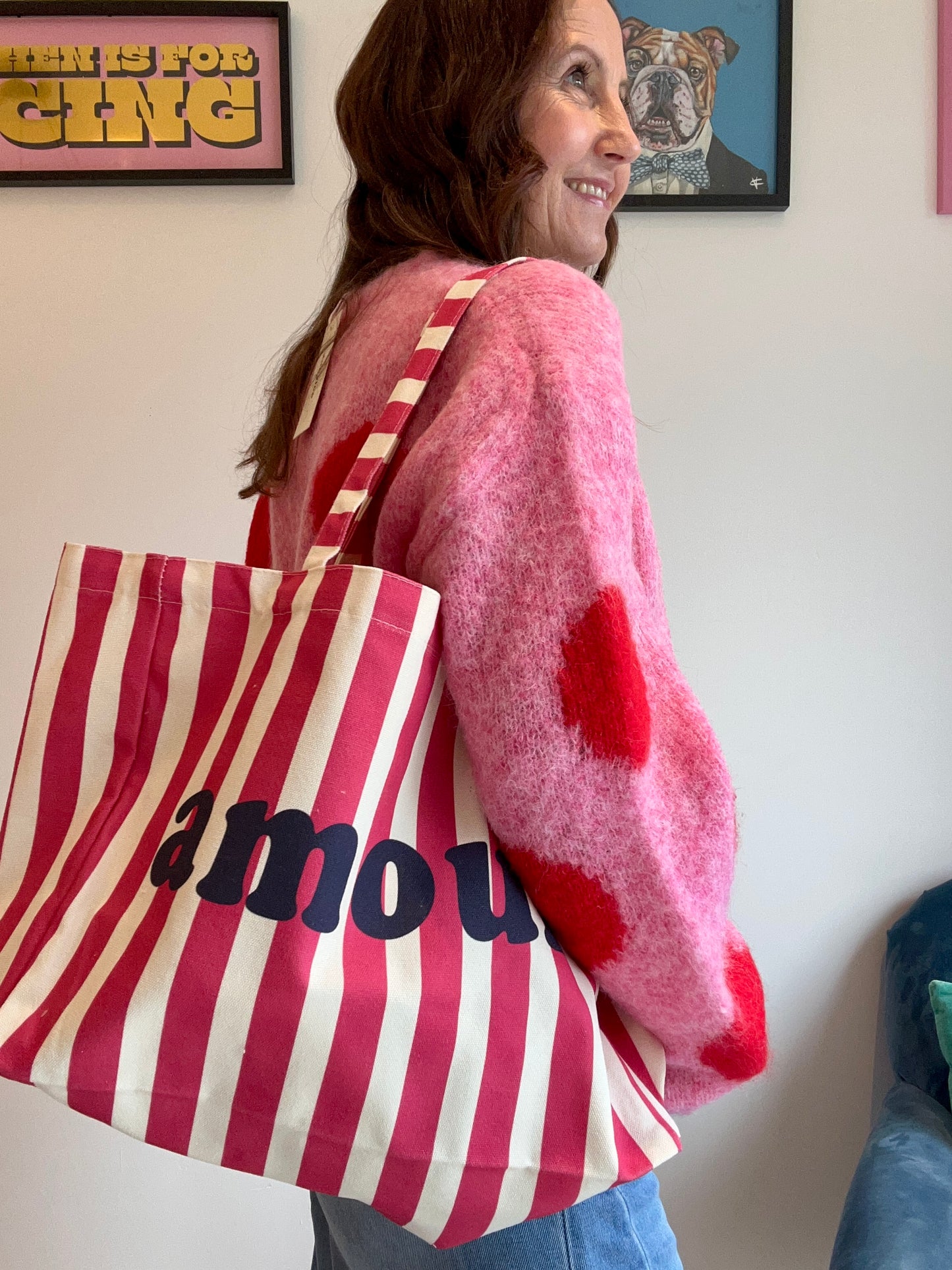 Amour spring stripe tote - red