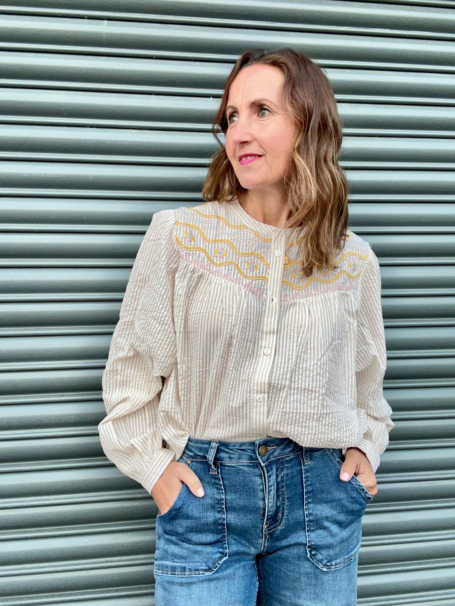 Queenie seersucker blouse - Yellow / Beige
