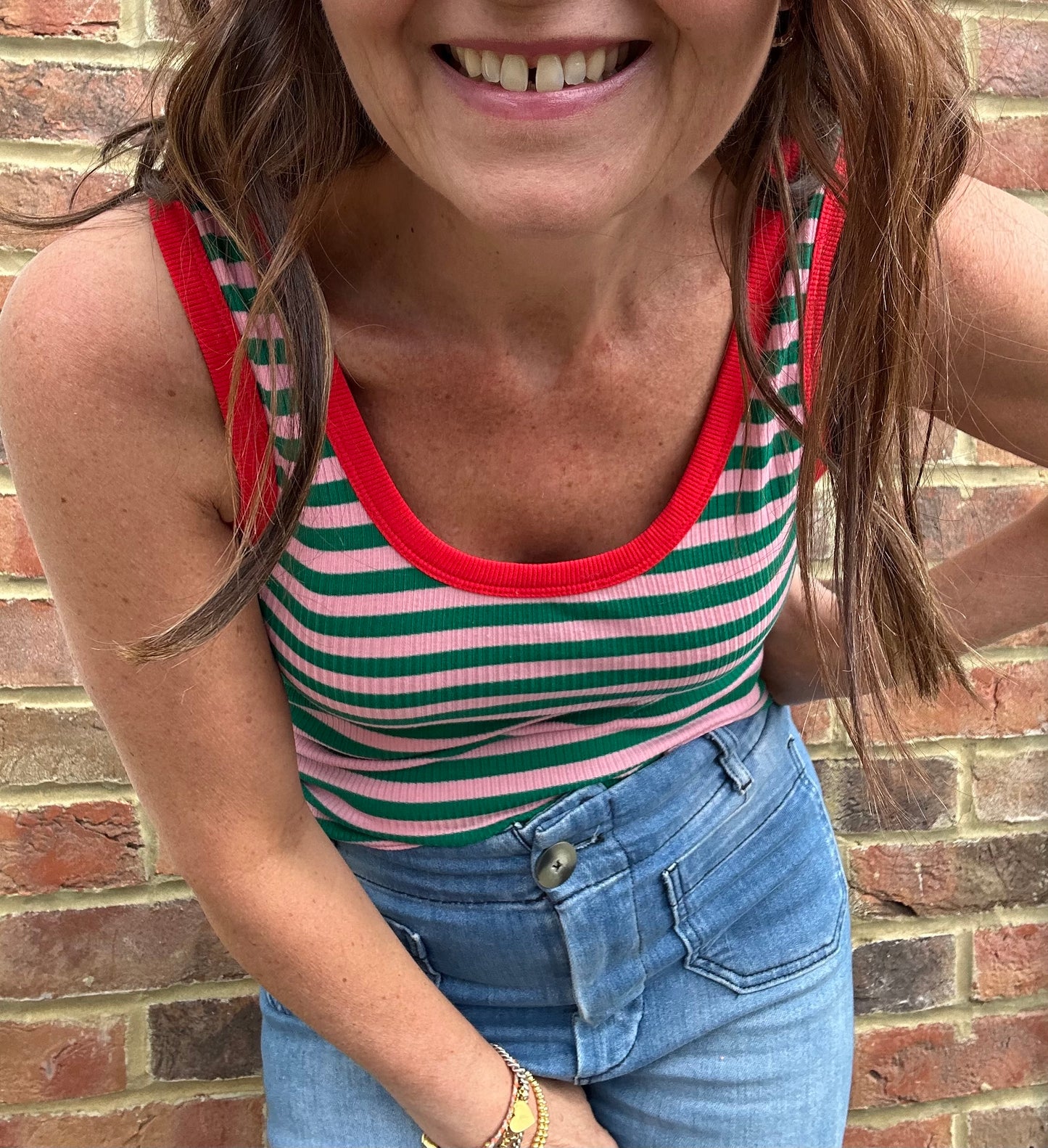 Midi striped vest - Green / Pink / Red