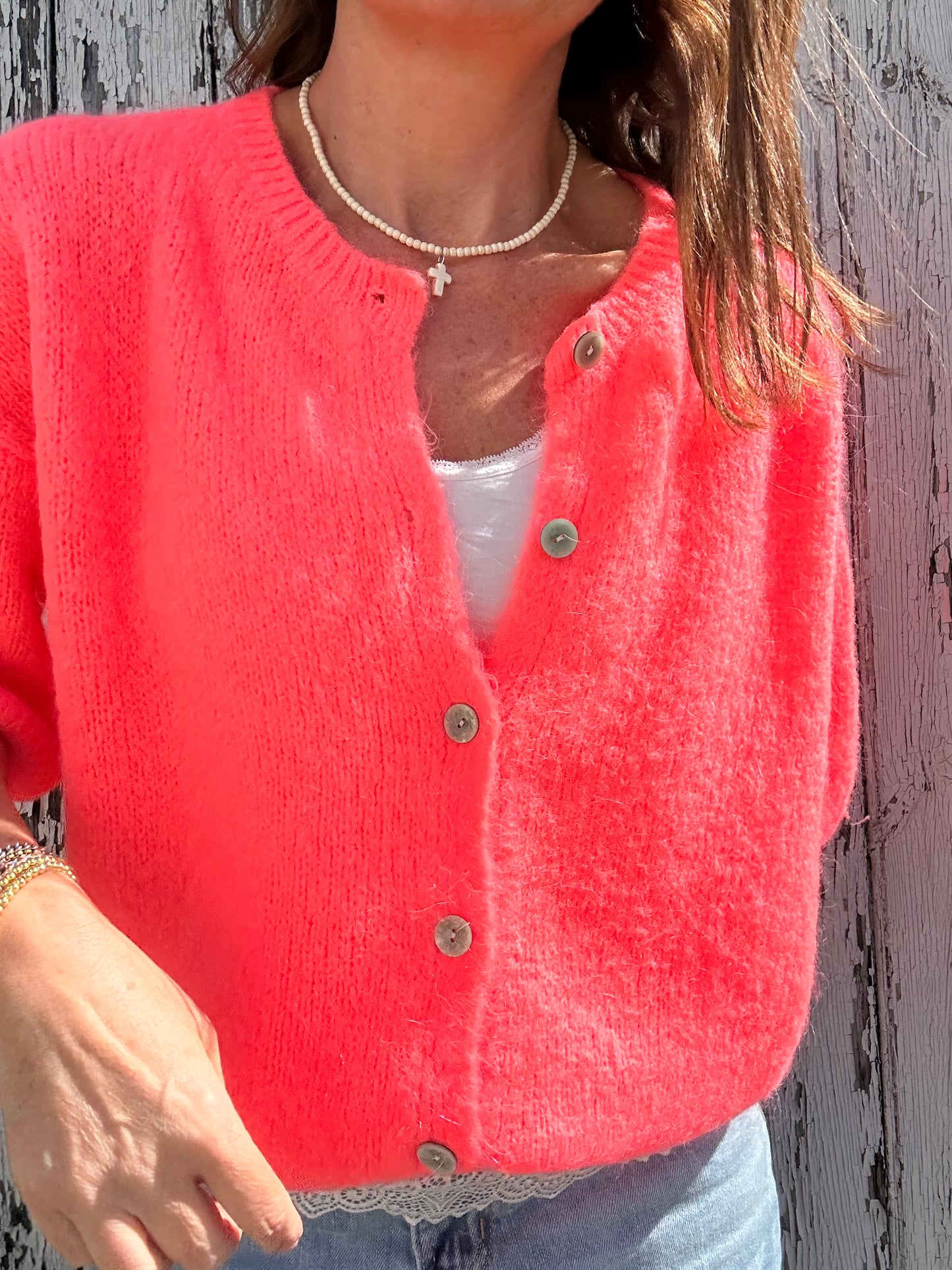 Esme short sleeved cardigan - Coral