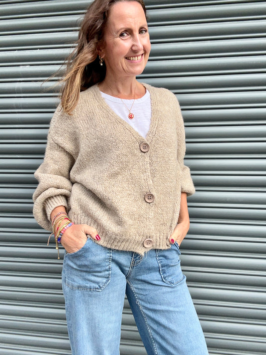 Happy Face cardigan - Oatmeal