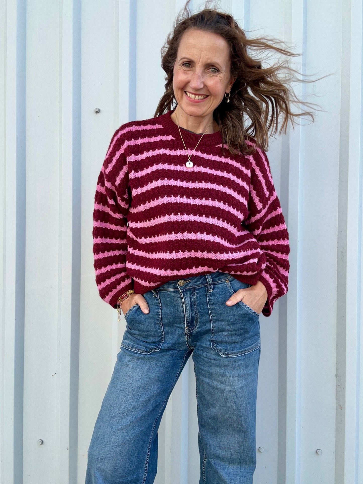 Sienna striped sweater - Plum / Pink