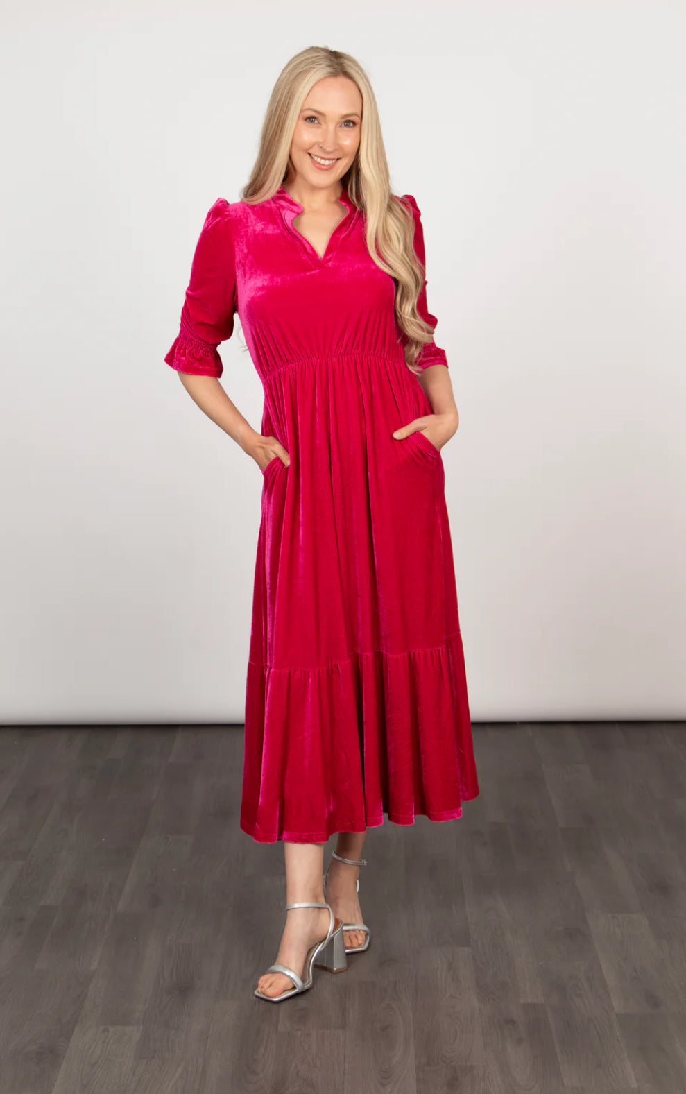 Heather Velvet Midi dress - Raspberry