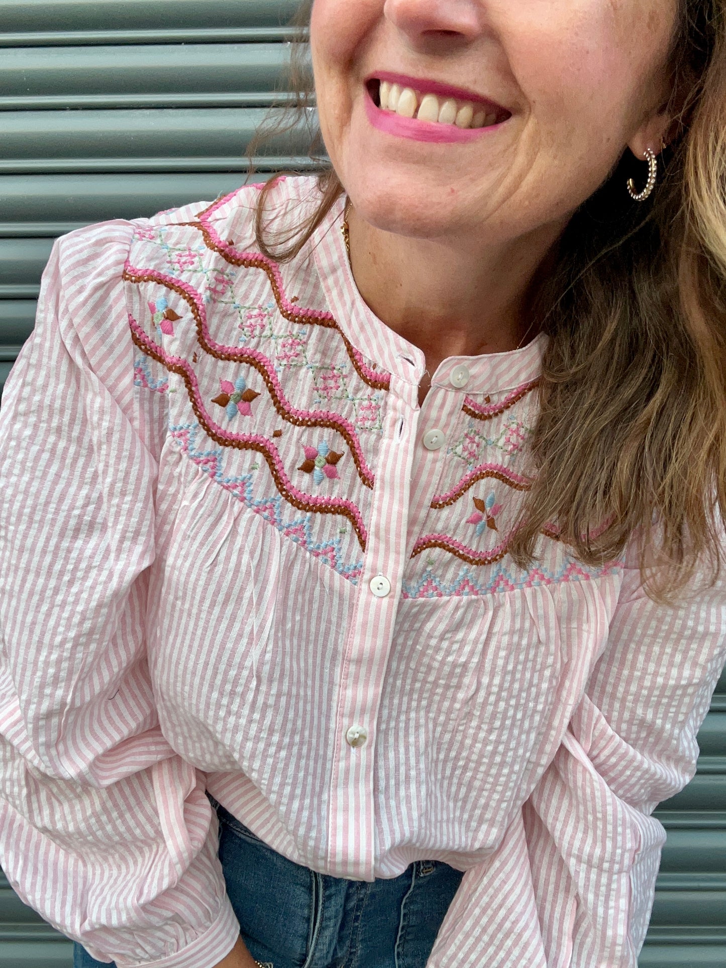 Queenie seersucker blouse - Pink