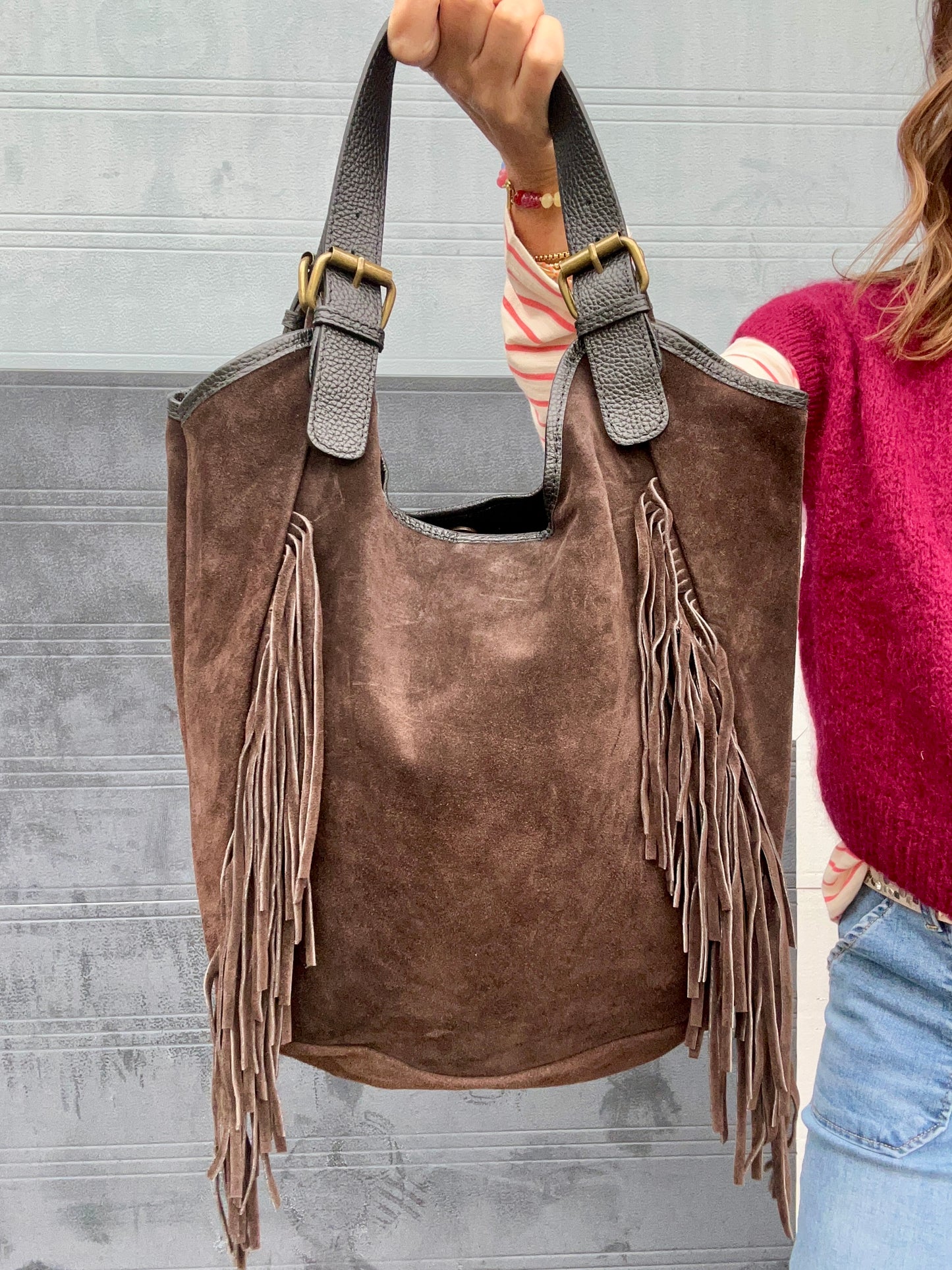 Beth fringed suede bag - Chocolate