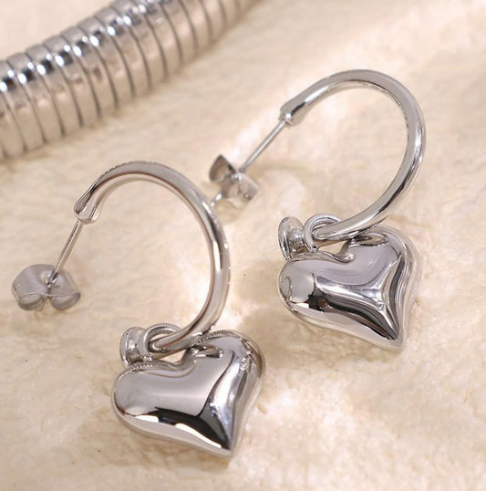 Chunky heart earrings - Silver
