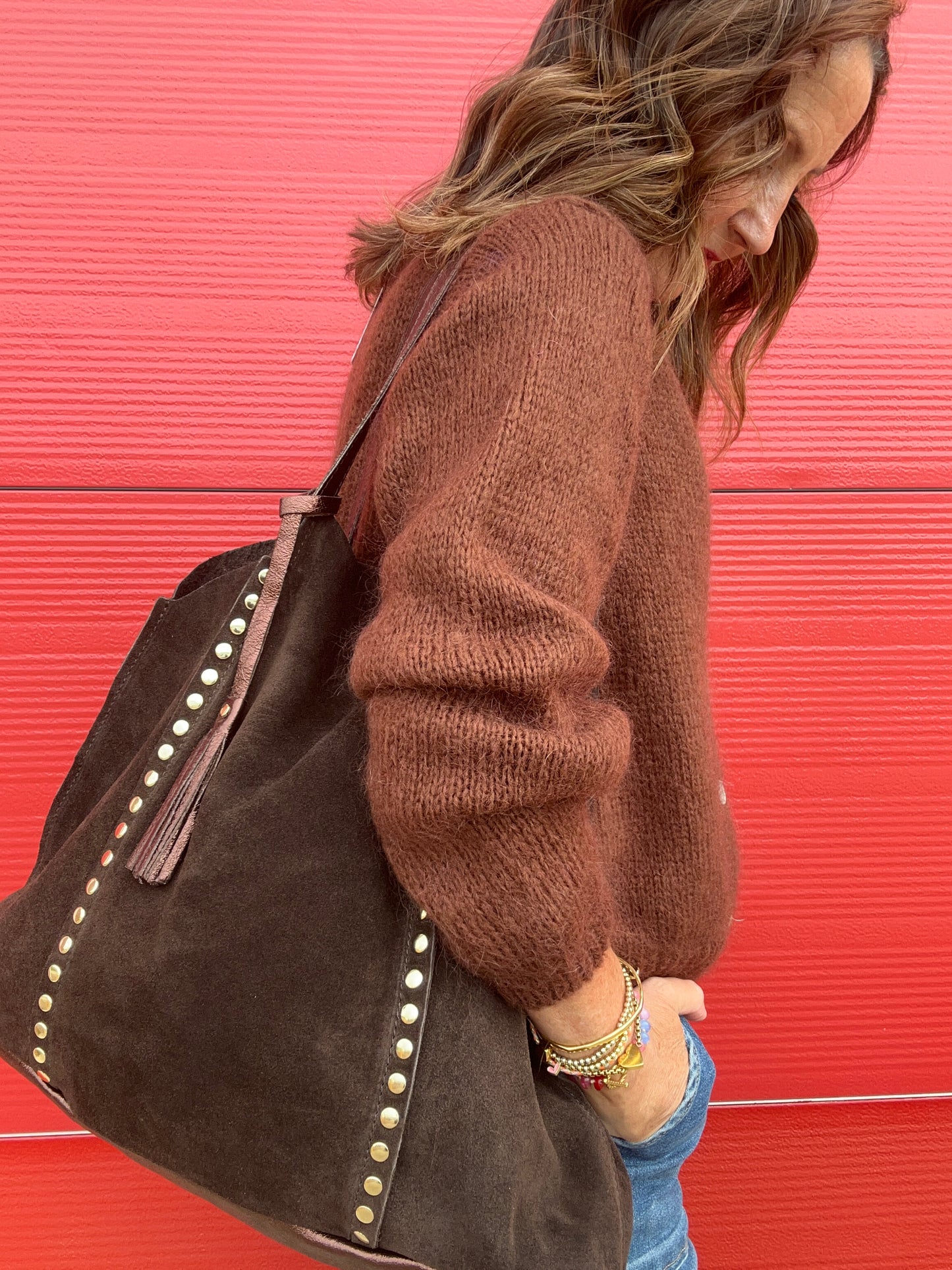 Astrid studded tote - Chocolate