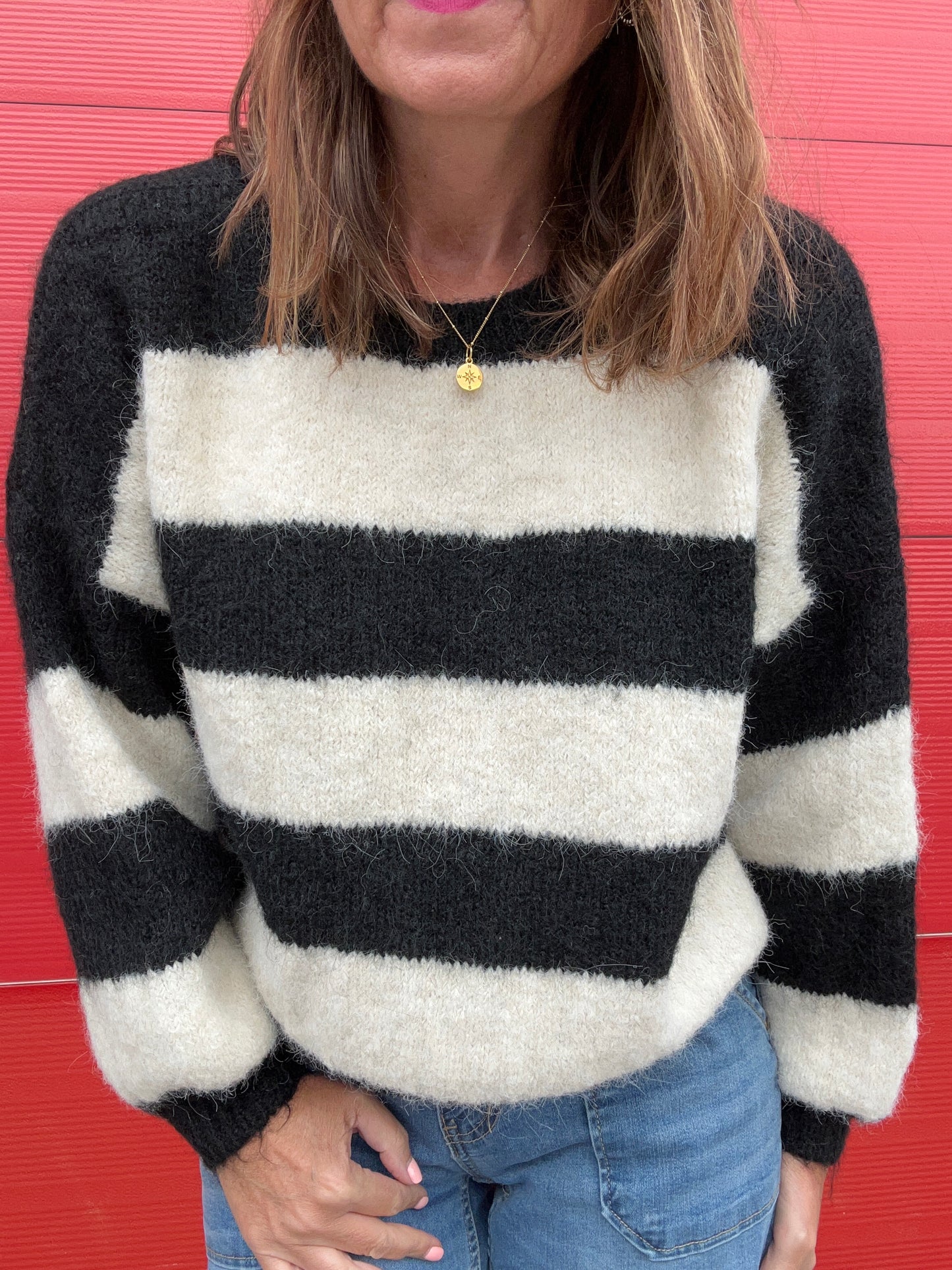 Clover striped sweater - Black / Cream
