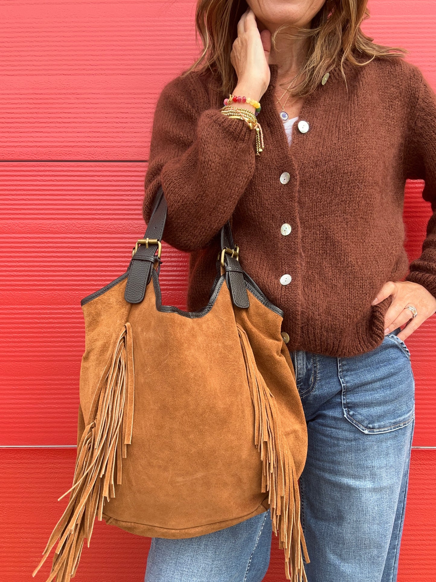 Beth fringed suede bag - Tan