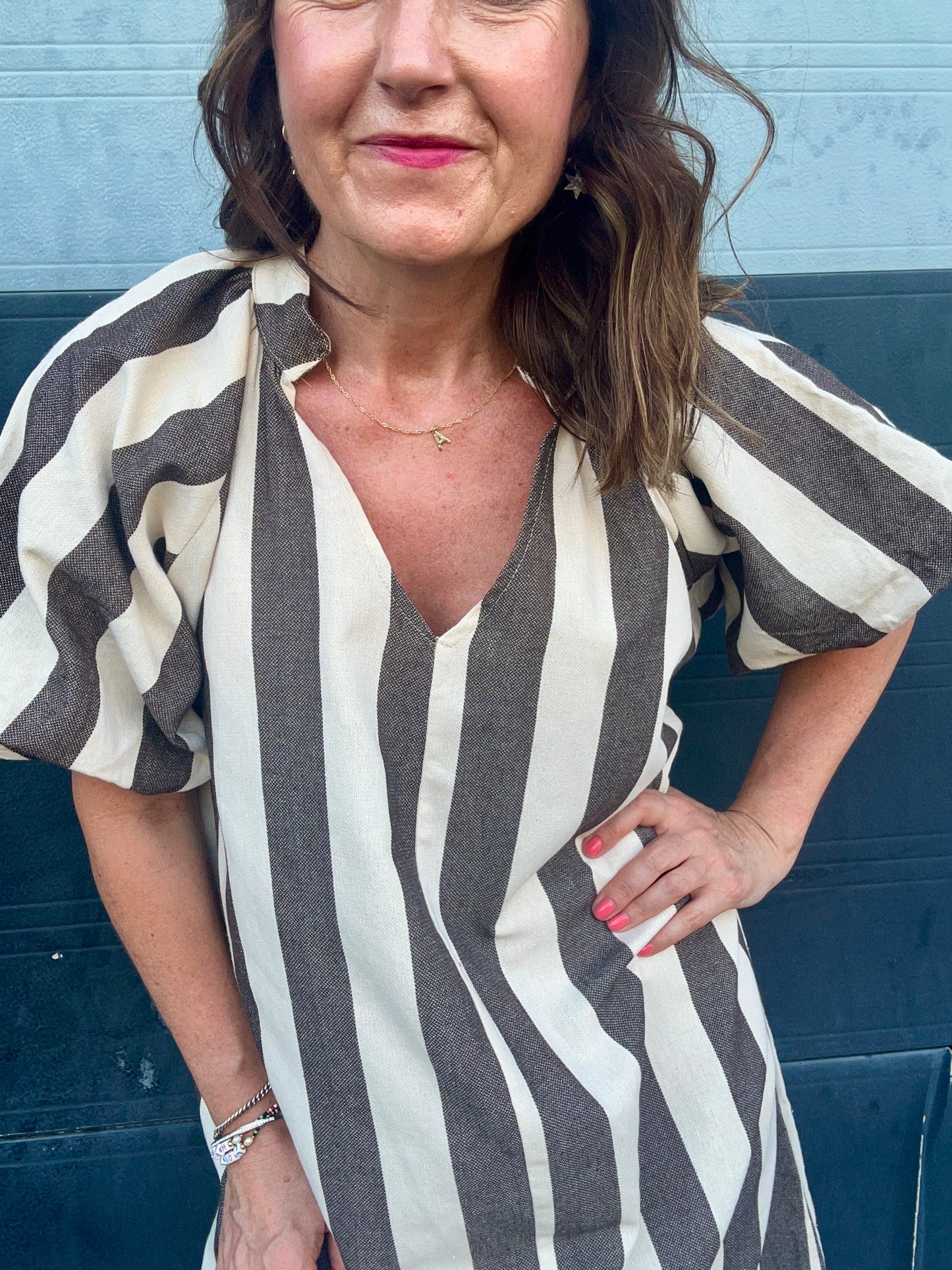 Tinka striped dress - Brown / Cream