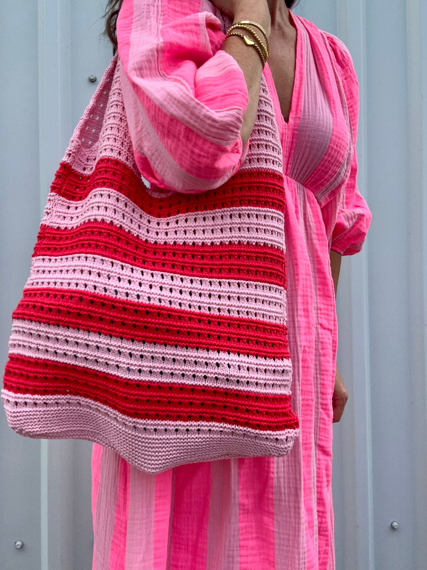 Dinny striped crochet bag - Pink / Red