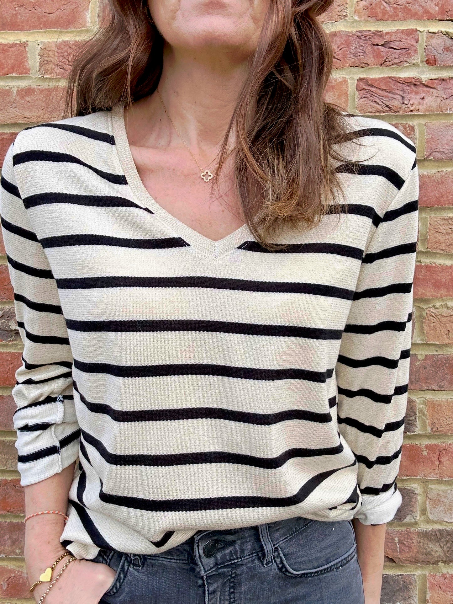 Striped lurex trim tee - Black