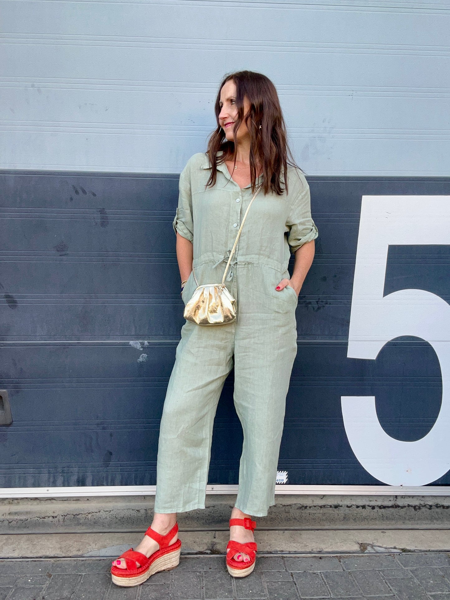 Lexie linen jumpsuit - Moss