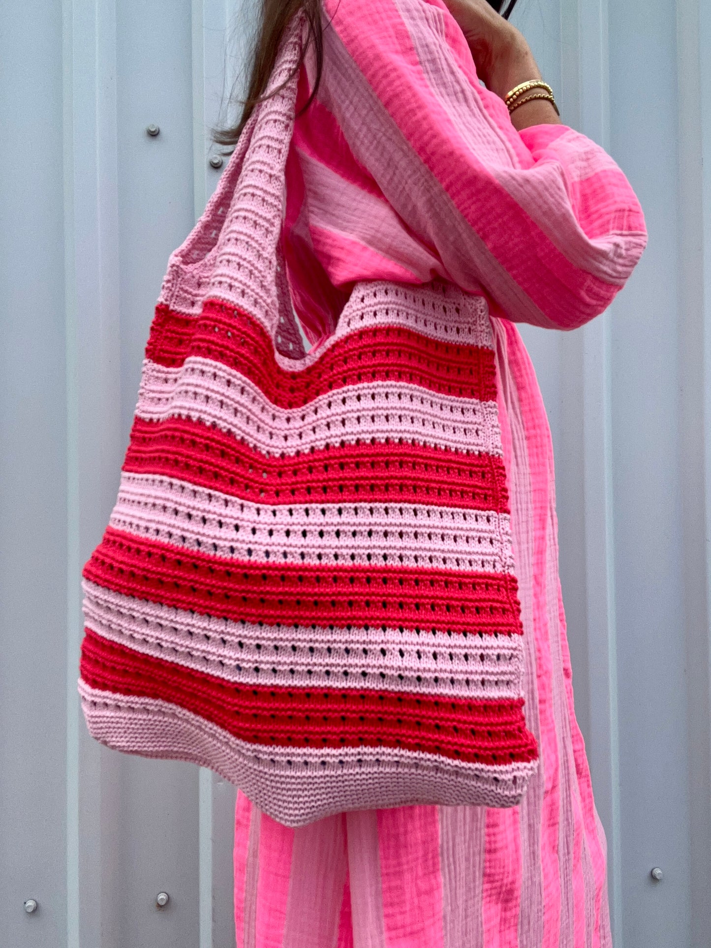 Dinny striped crochet bag - Pink / Red