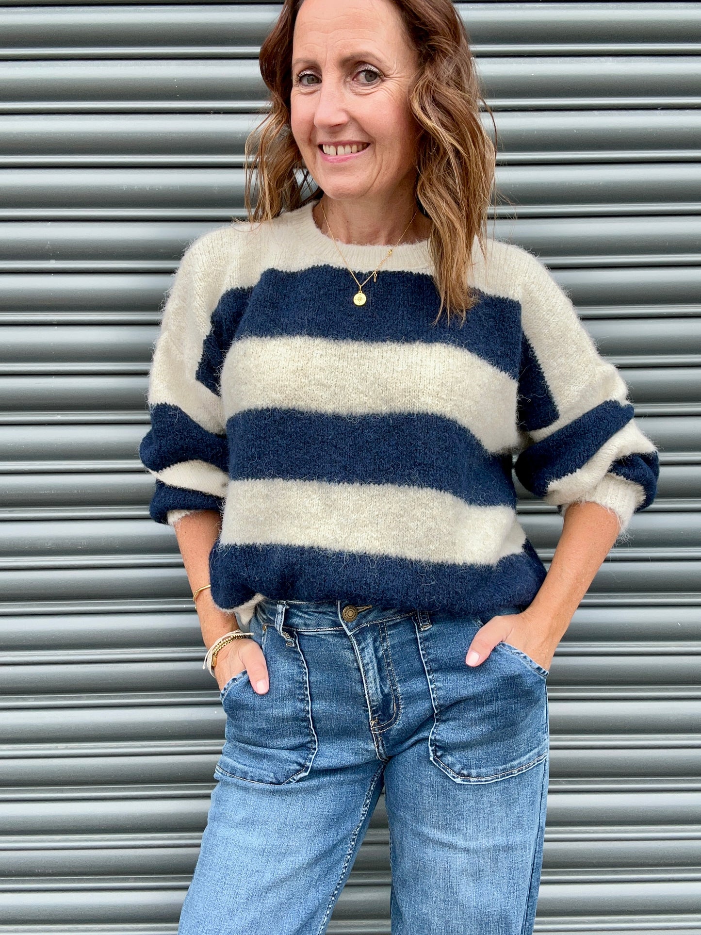 Clover striped sweater - Navy / Cream