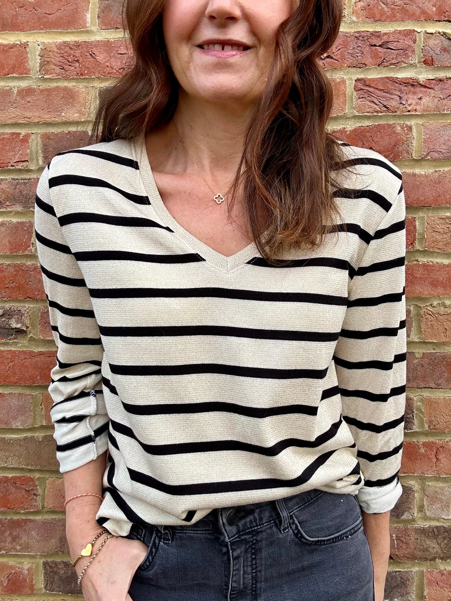 Striped lurex trim tee - Black