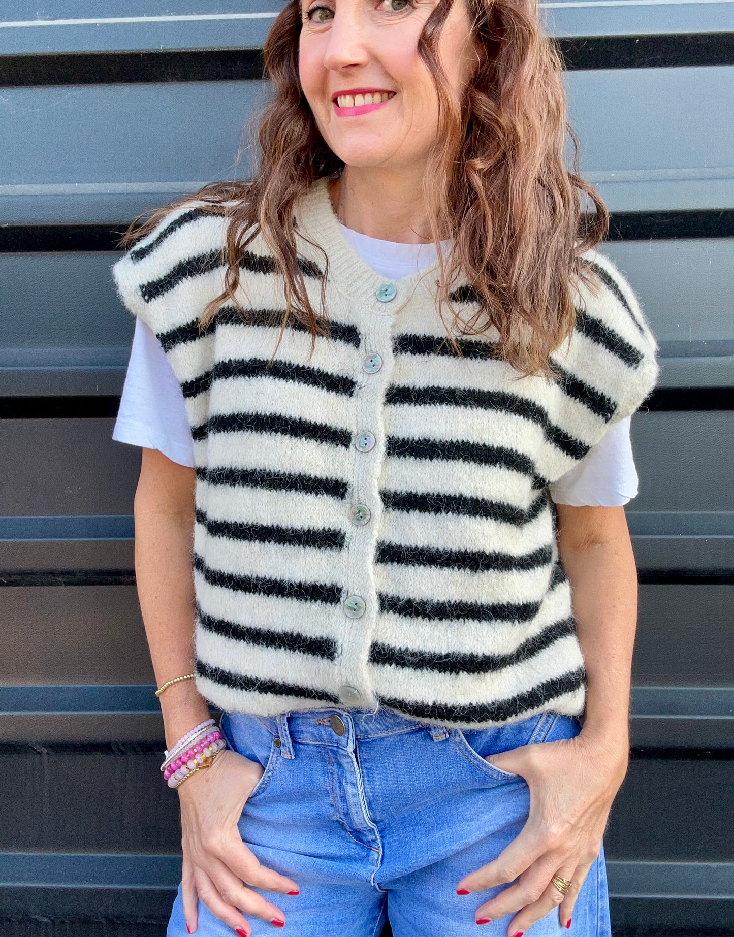 Violet striped knitted vest - Black / Cream