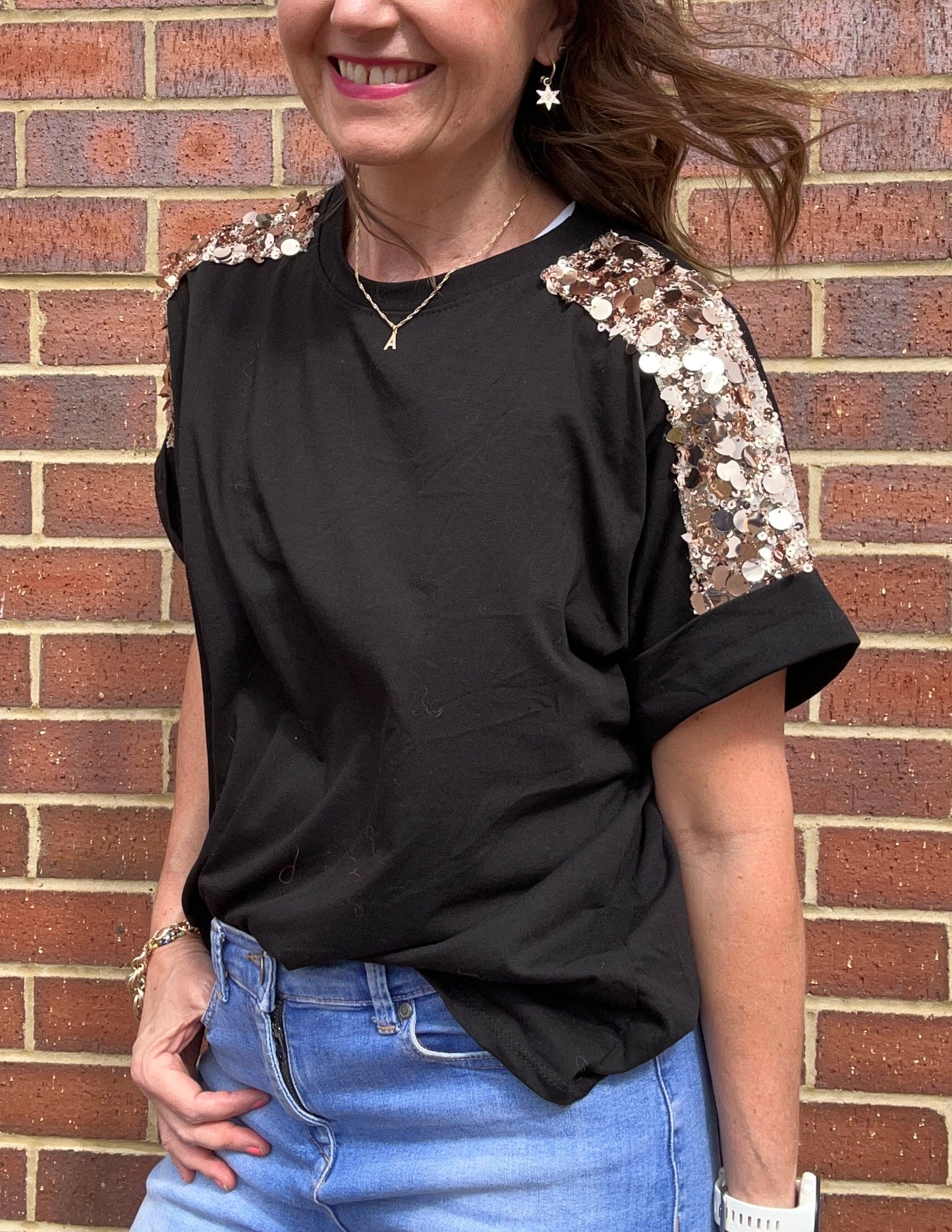 Sequin trim tee - Black