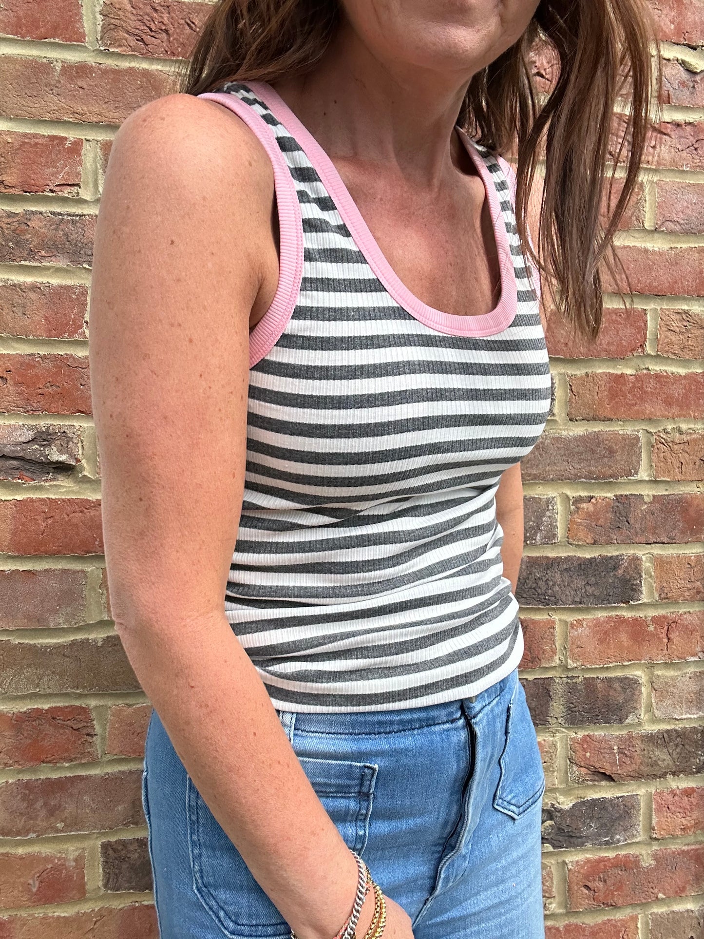 Midi striped vest - Grey / White / Pink