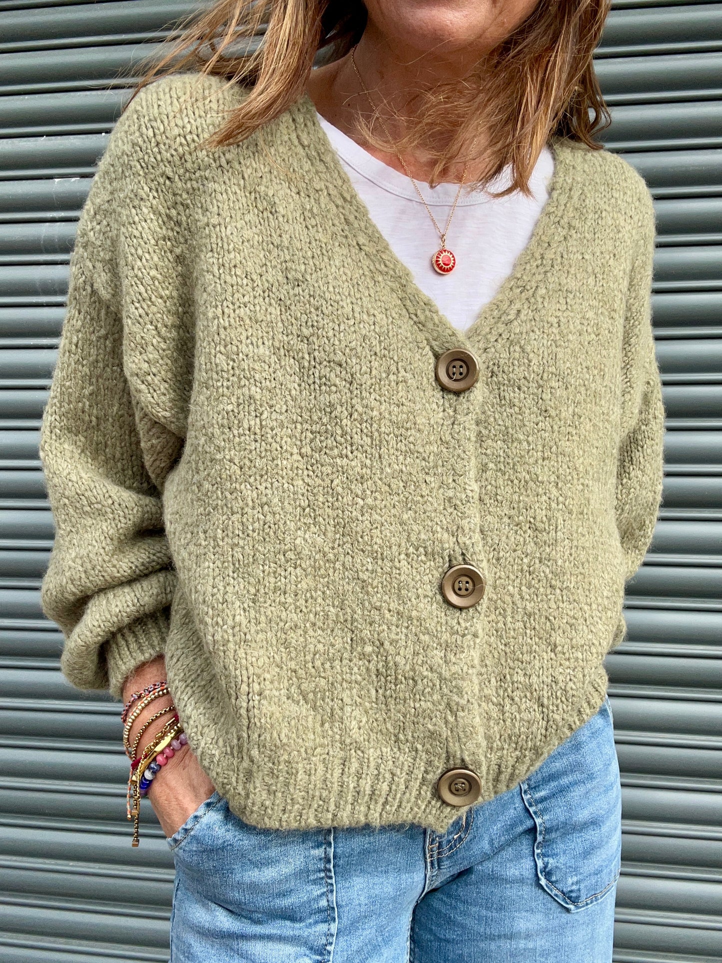 Happy Face cardigan - Khaki