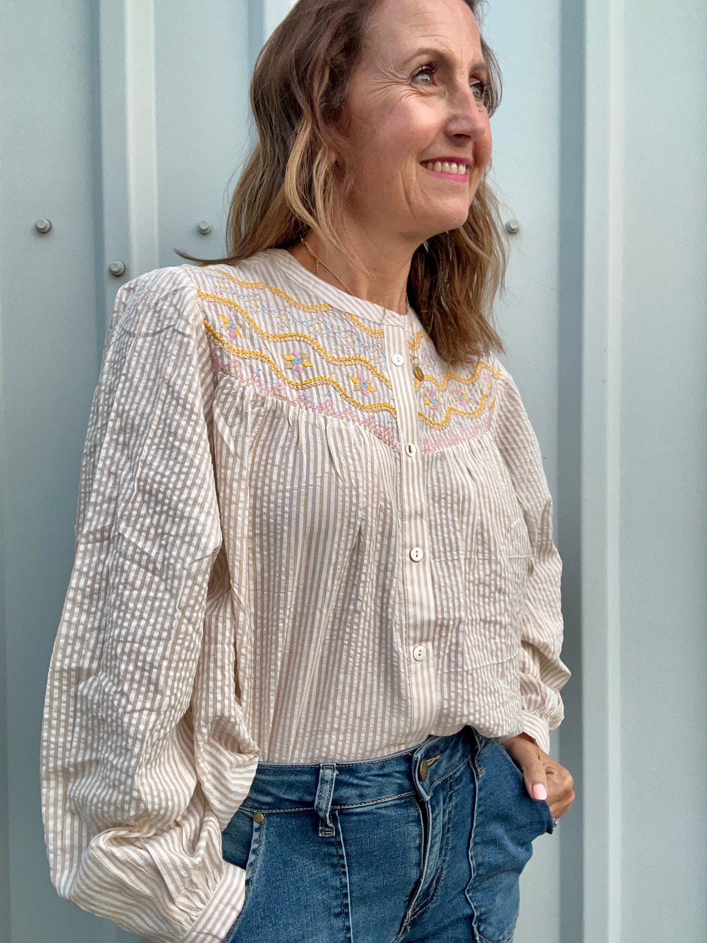 Queenie seersucker blouse - Yellow / Beige