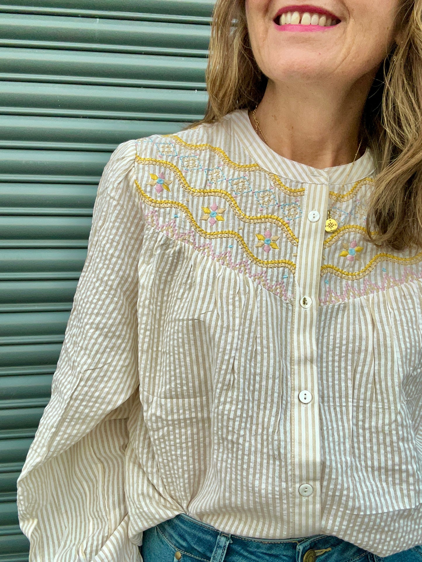 Queenie seersucker blouse - Yellow / Beige
