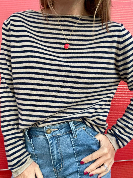 Georgia striped cashmere mix knit - Tan / Navy