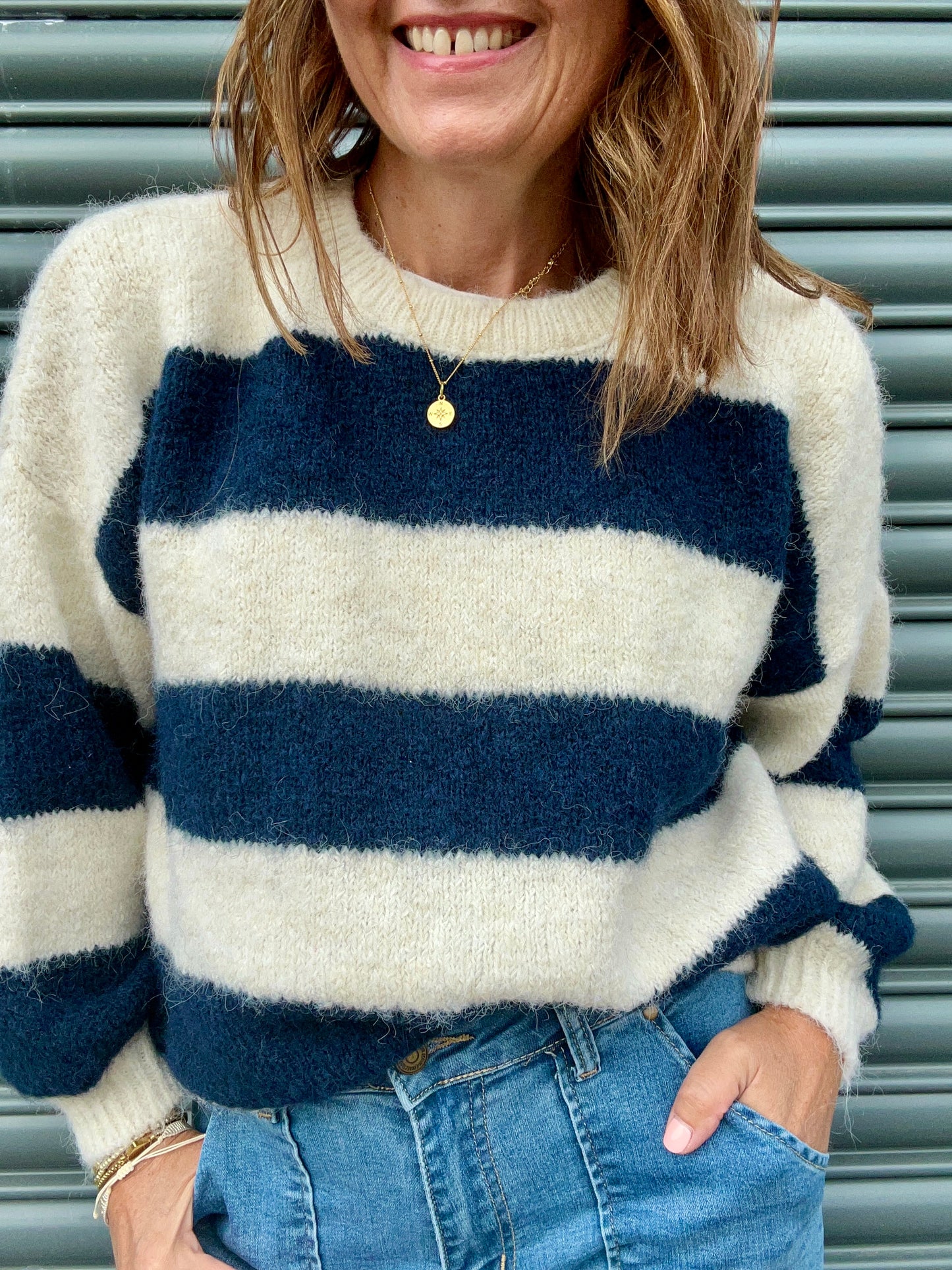 Clover striped sweater - Navy / Cream