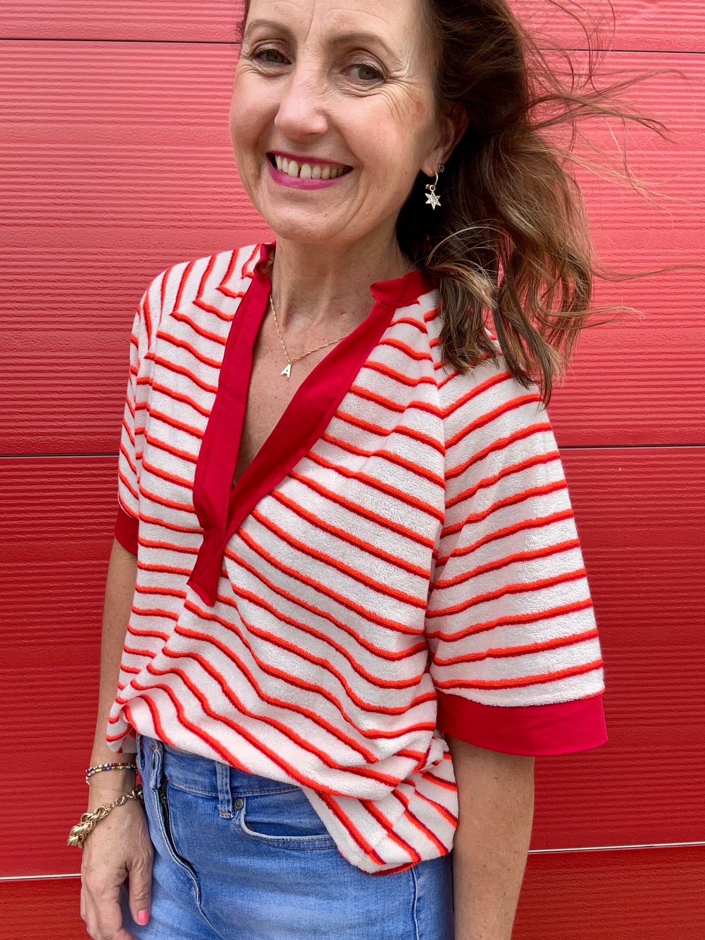 Bobby sporty stripe top - Red