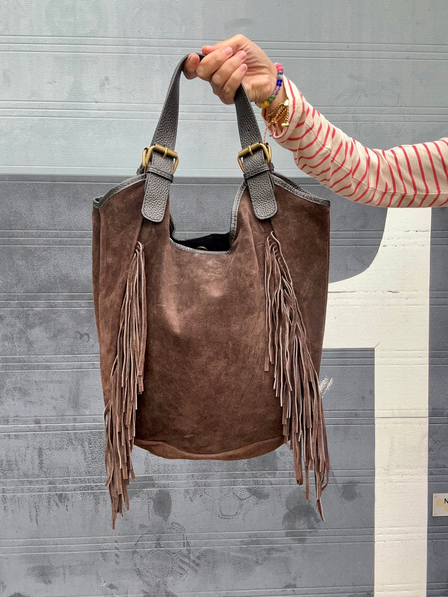 Beth fringed suede bag - Chocolate