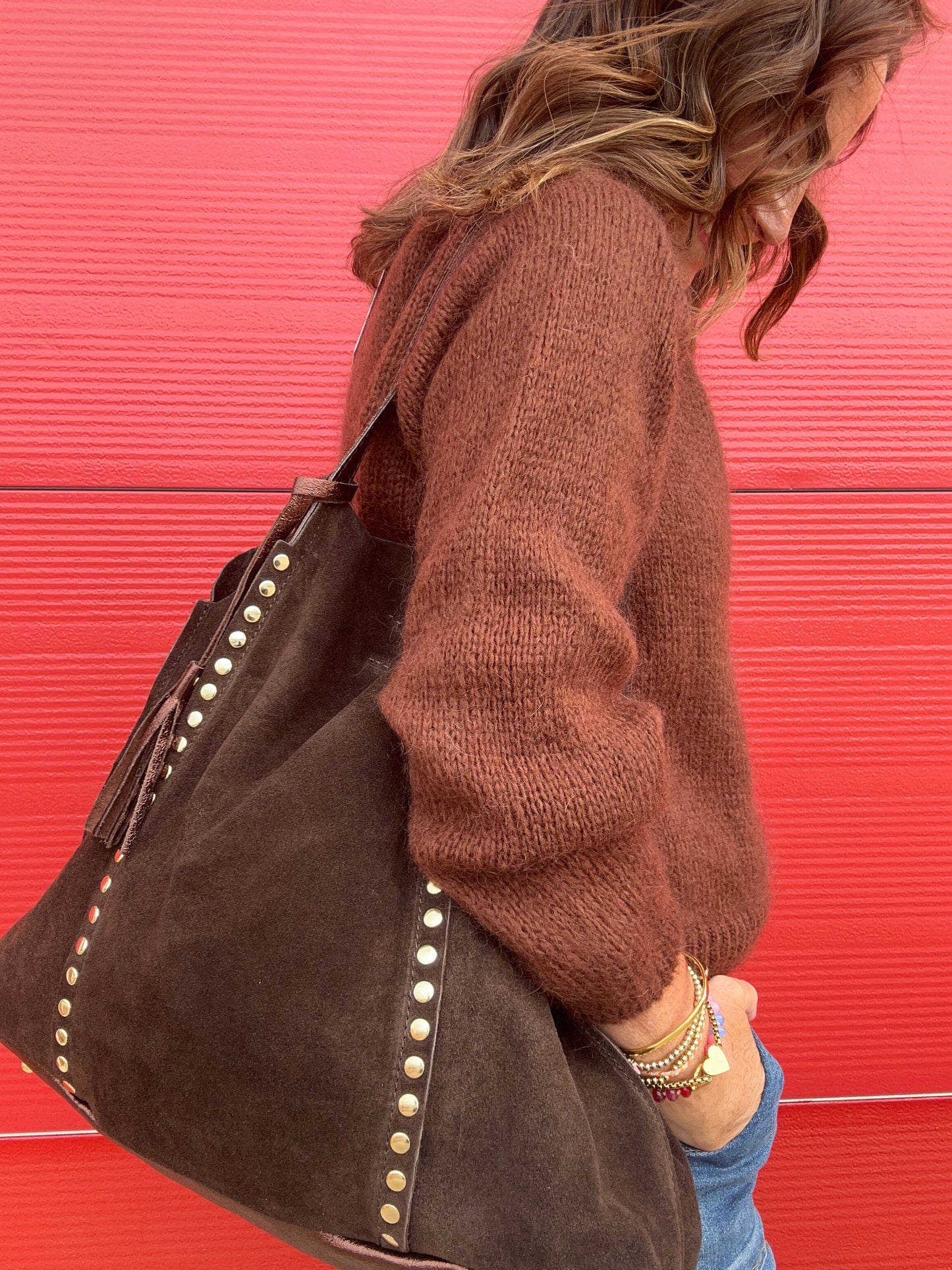 Astrid studded tote - Chocolate