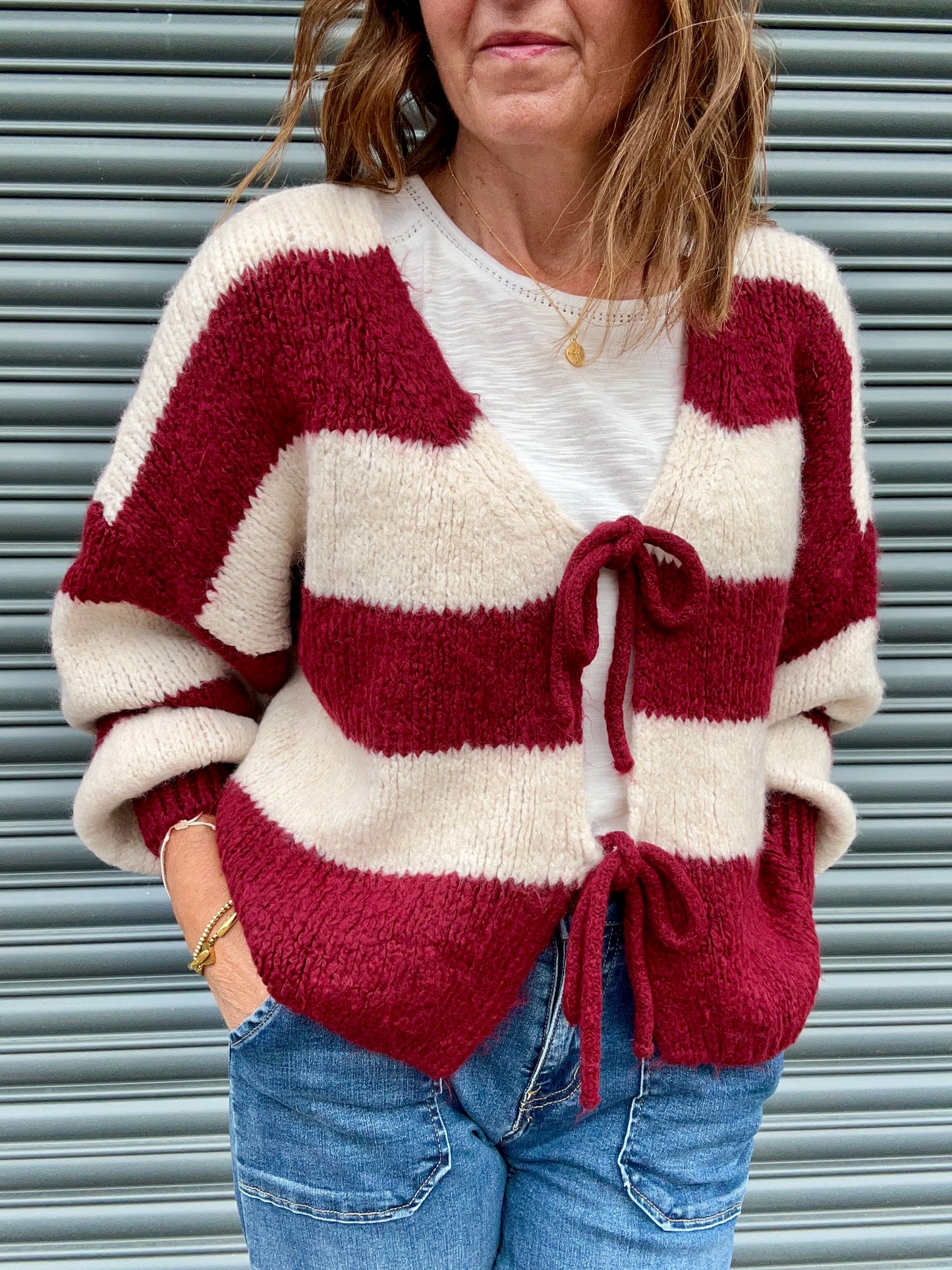 Livi striped cardigan - Plum / Cream