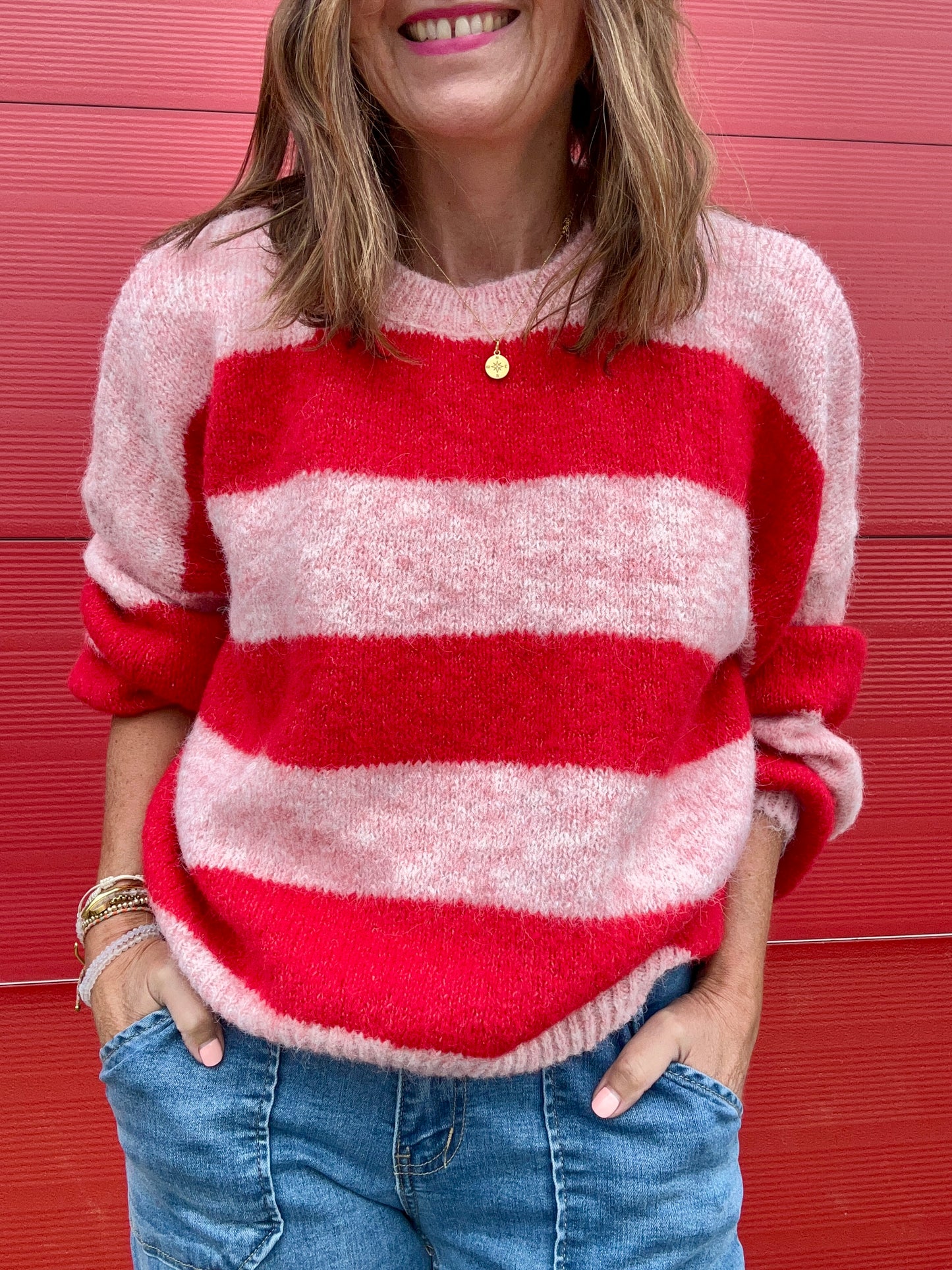 Clover striped sweater - Pink / Red