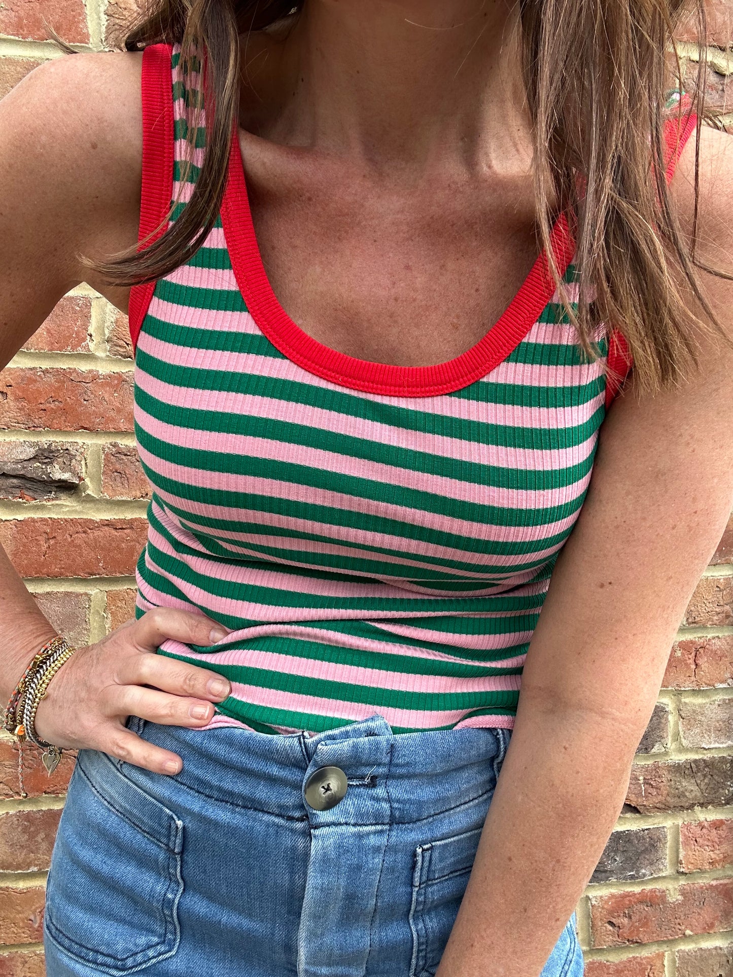 Midi striped vest - Green / Pink / Red