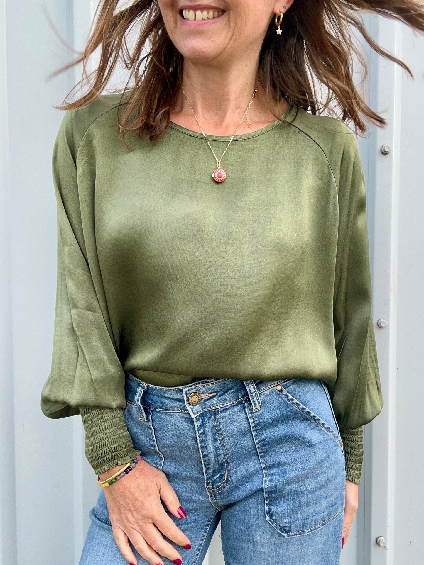 Henrietta silky blouse - Khaki
