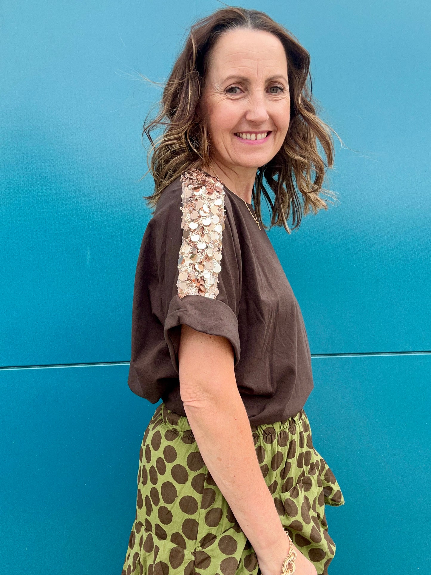 Sequin trim tee - Chocolate