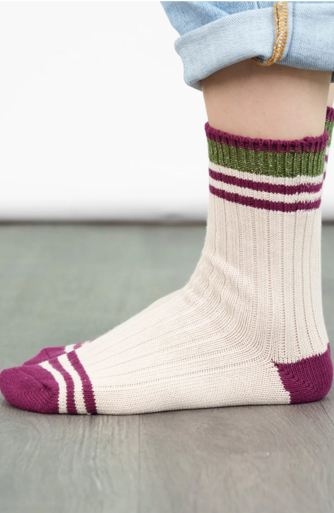 Cosy socks - Cream / Khaki / Burgundy