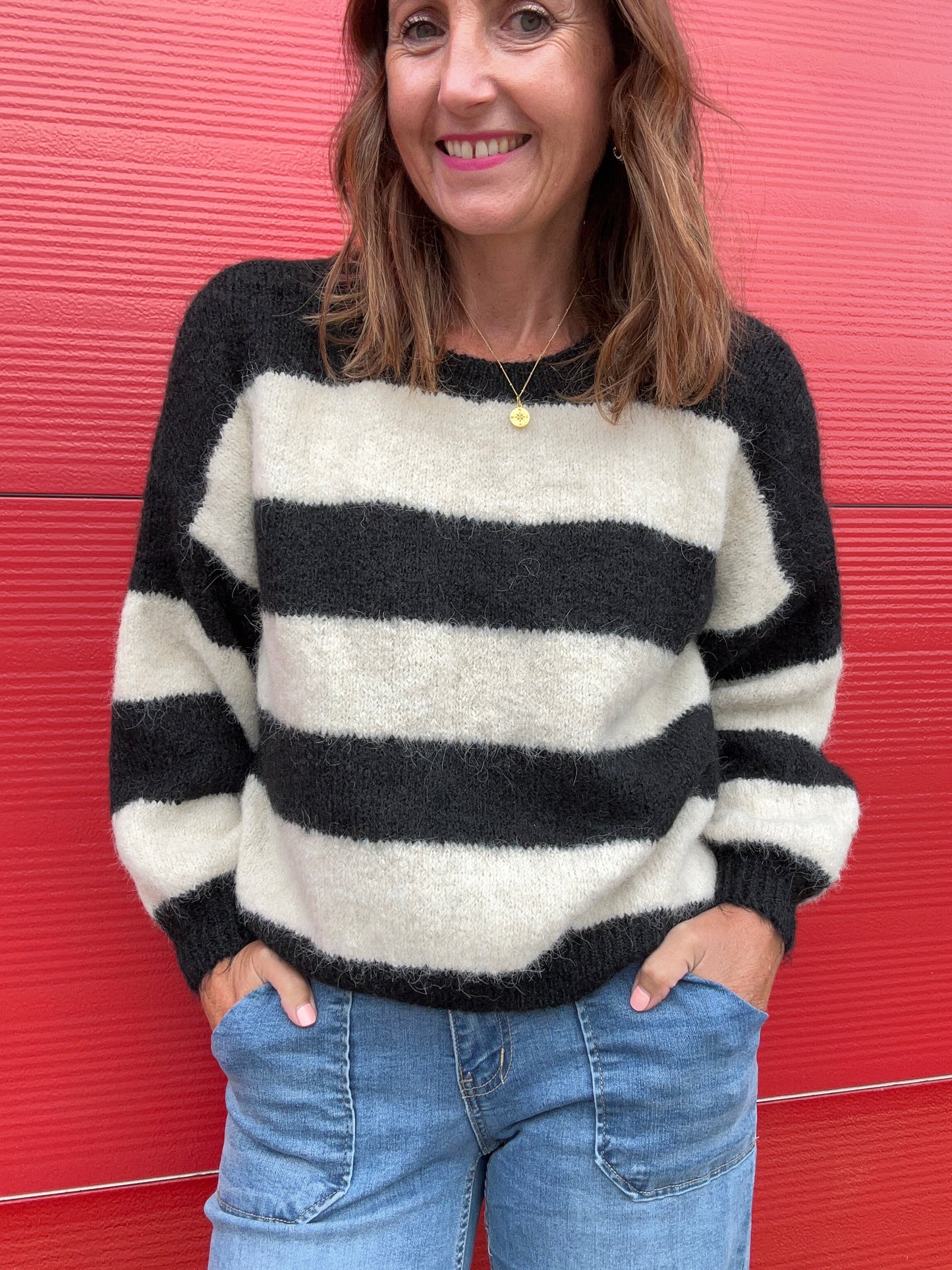 Clover striped sweater - Black / Cream