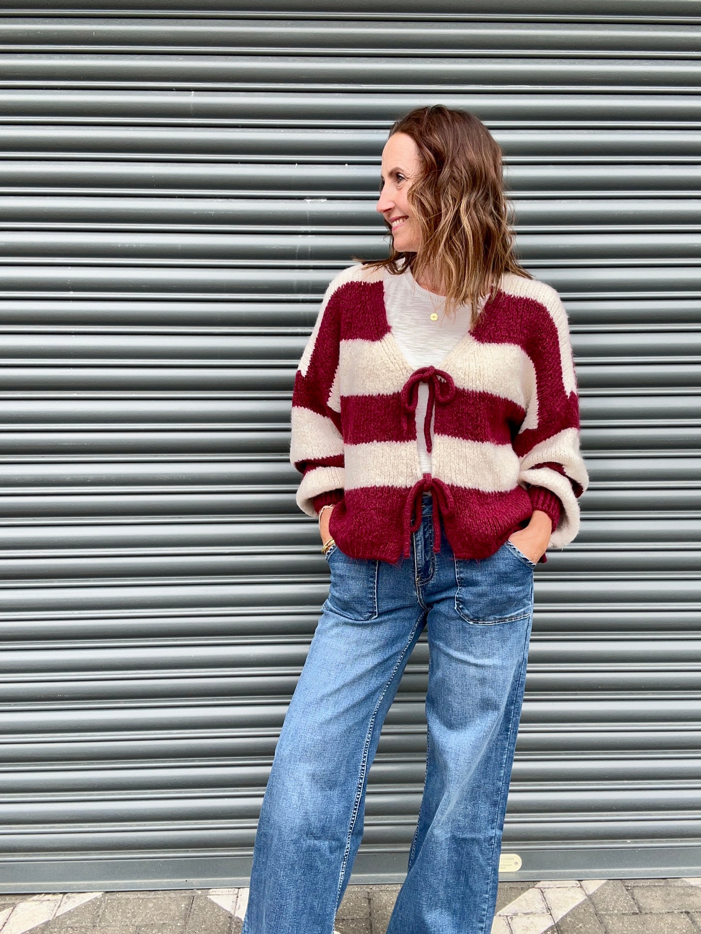 Livi striped cardigan - Plum / Cream