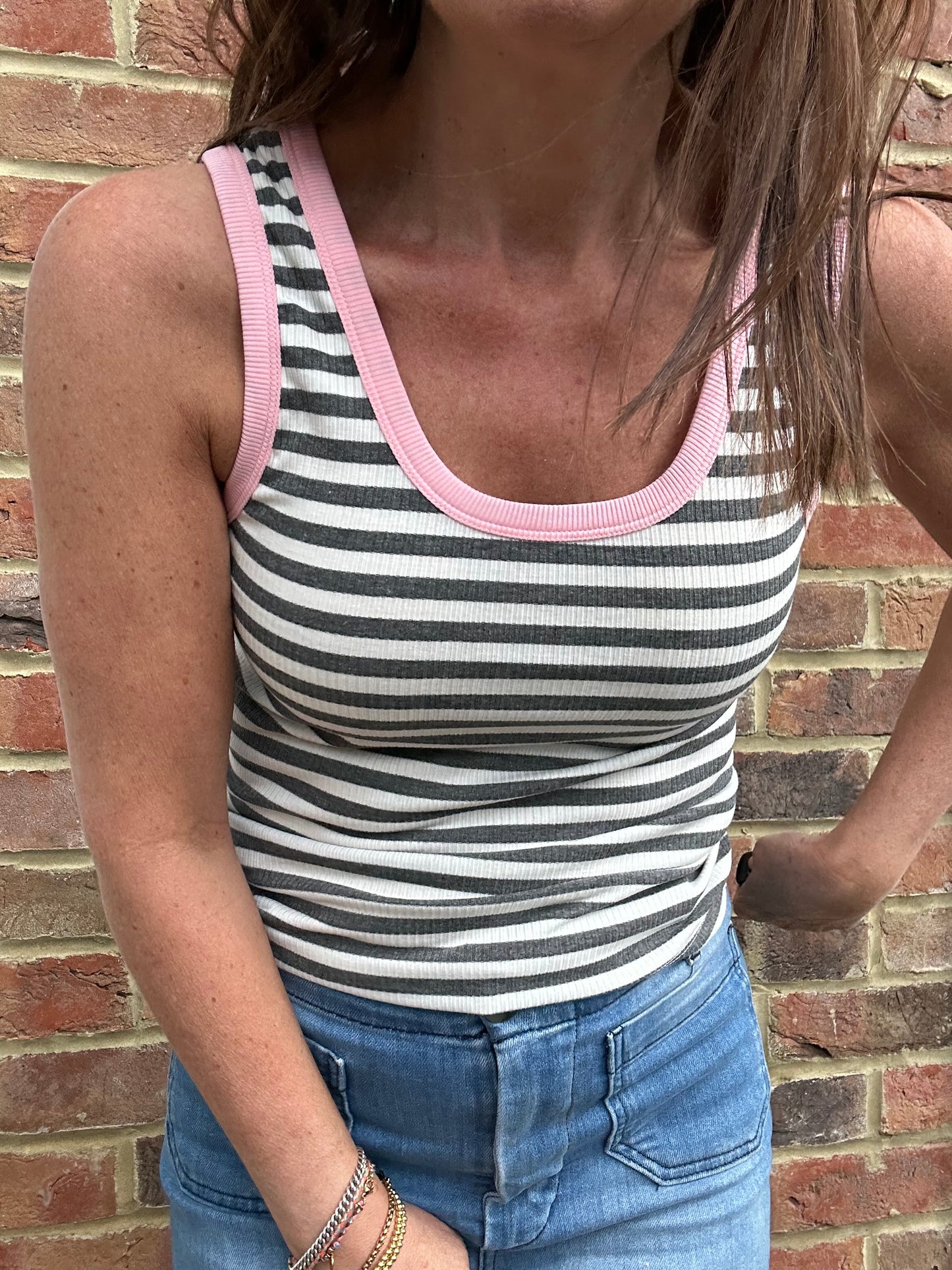 Midi striped vest - Grey / White / Pink