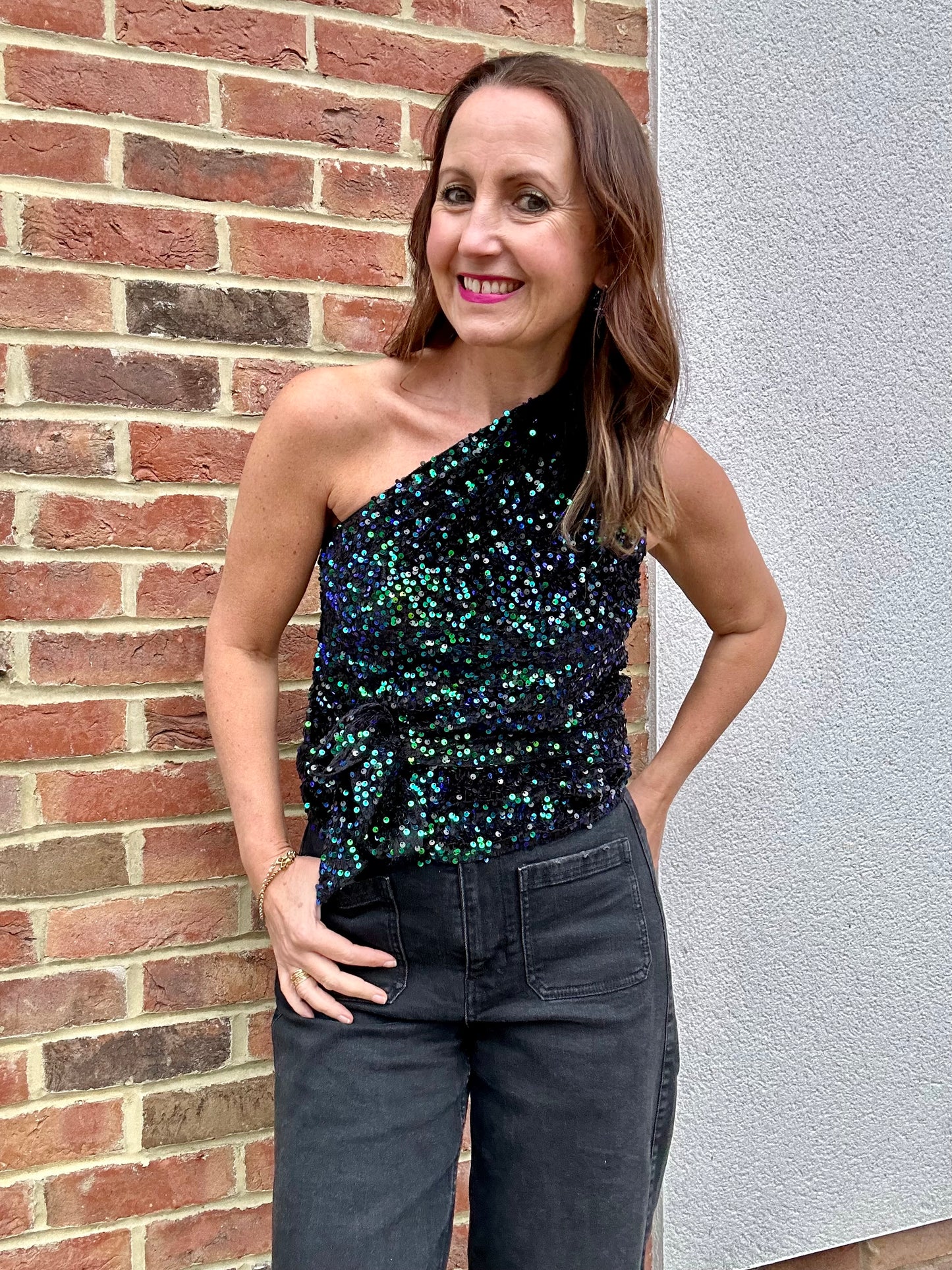 Neptune sequin one shoulder top - Blue