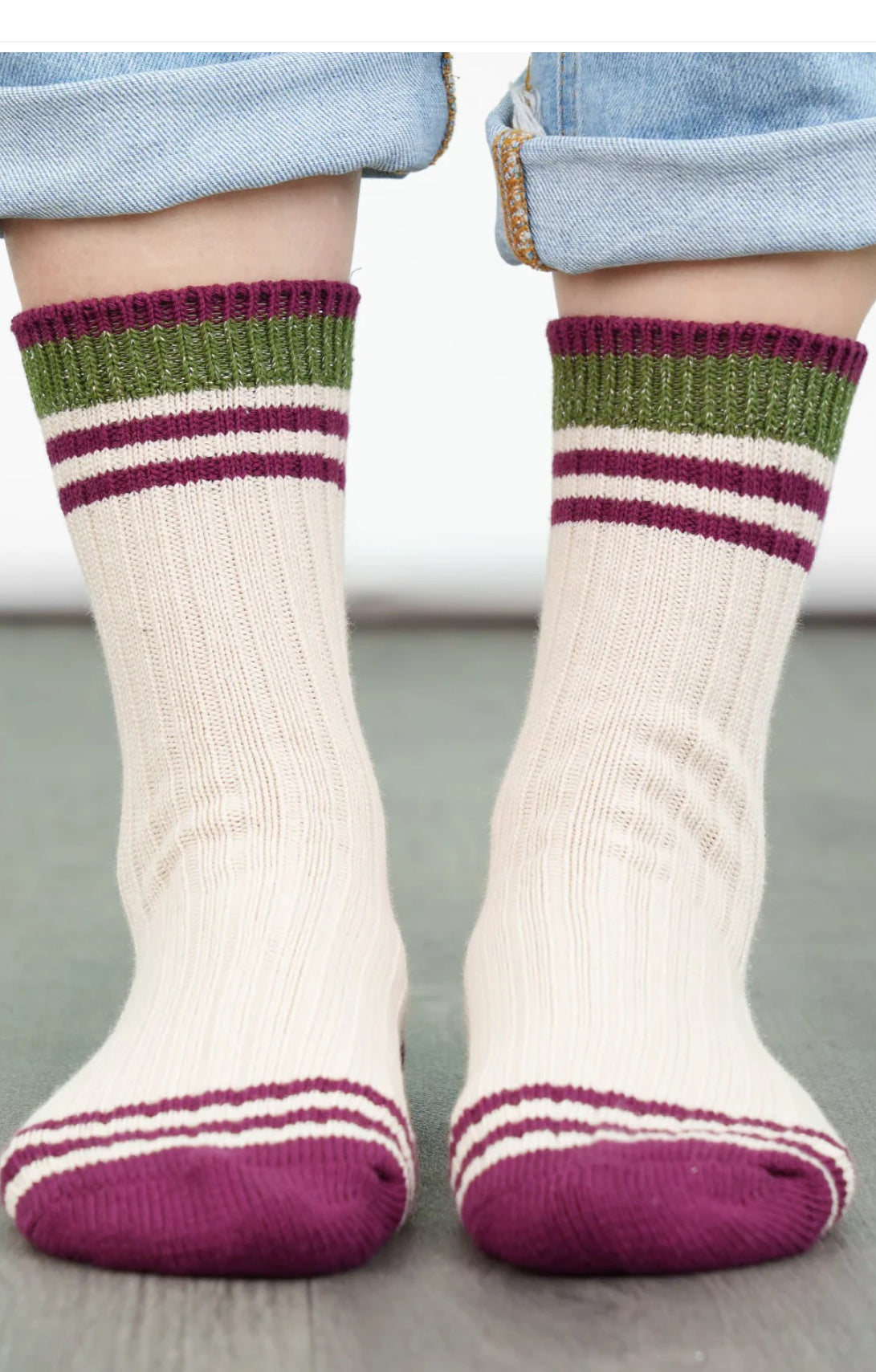 Cosy socks - Cream / Khaki / Burgundy