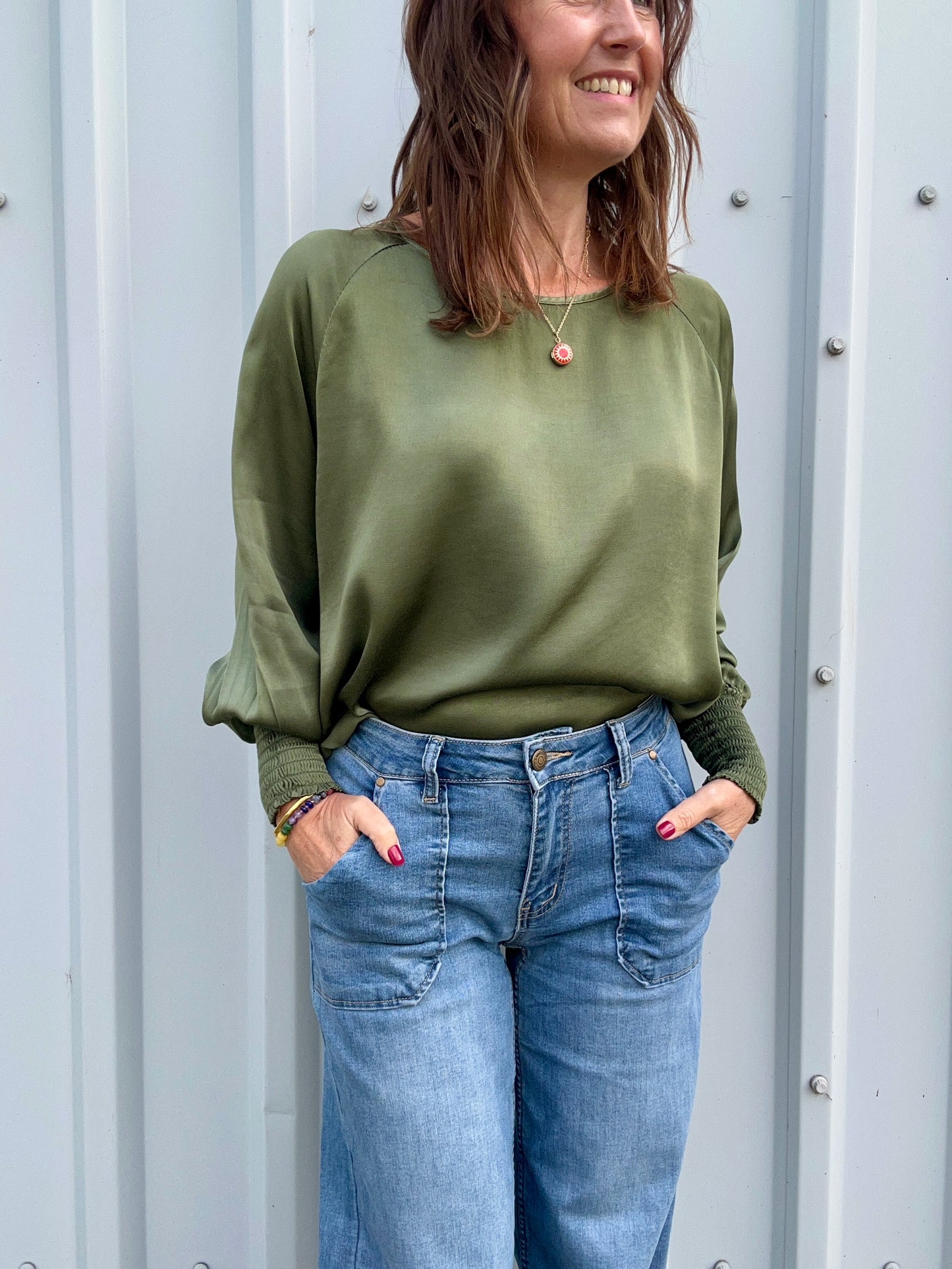 Henrietta silky blouse - Khaki