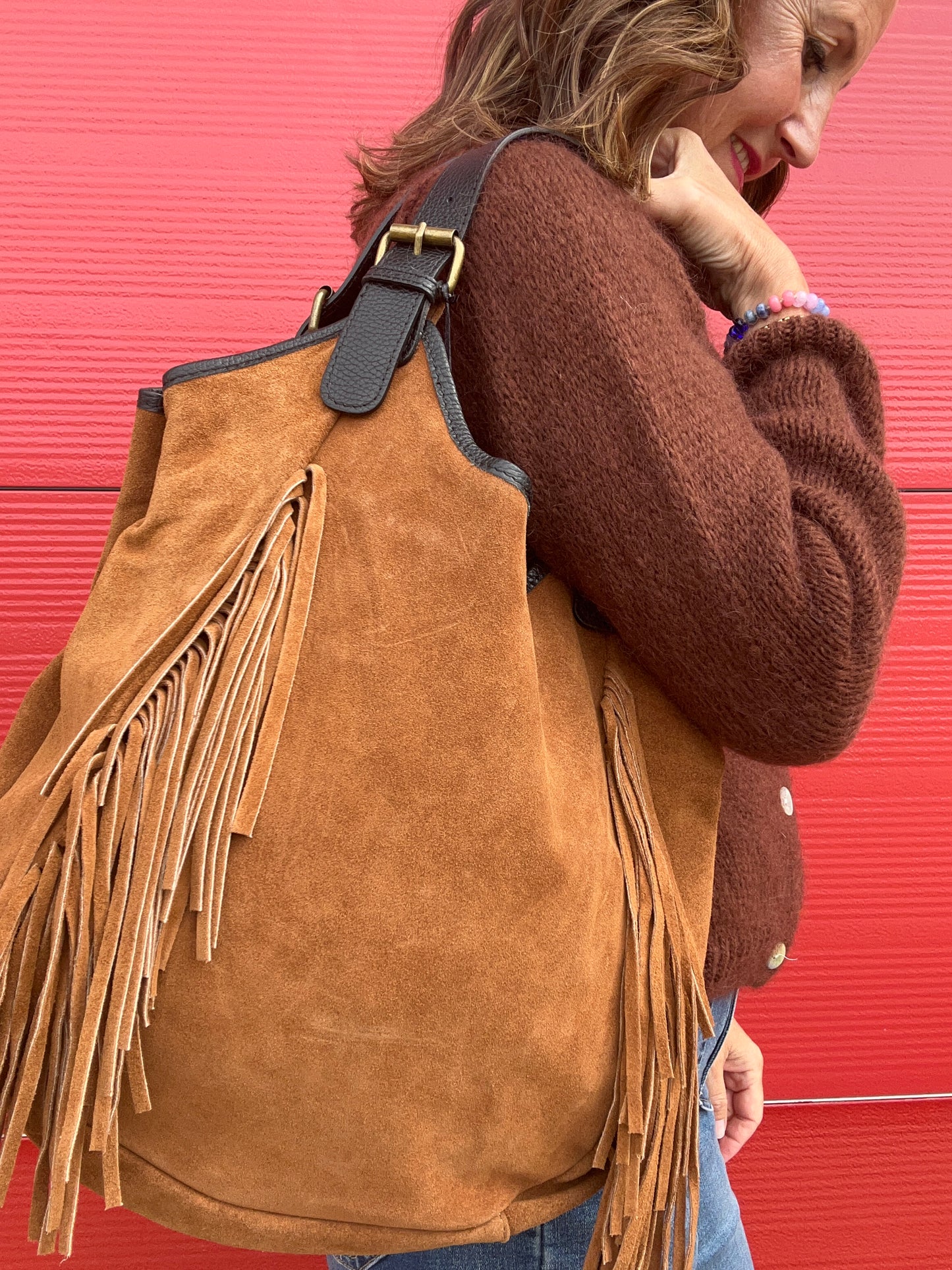Beth fringed suede bag - Tan