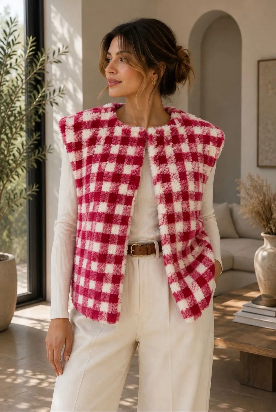 Indy checked gilet - Fuchsia